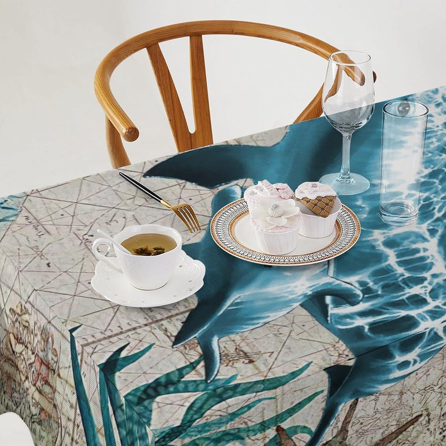Mantel rectangular con temática de paisaje de animales marinos, mantel de picnic de 55 x 55 pulgadas, mantel para mesa de picnic al aire libre para