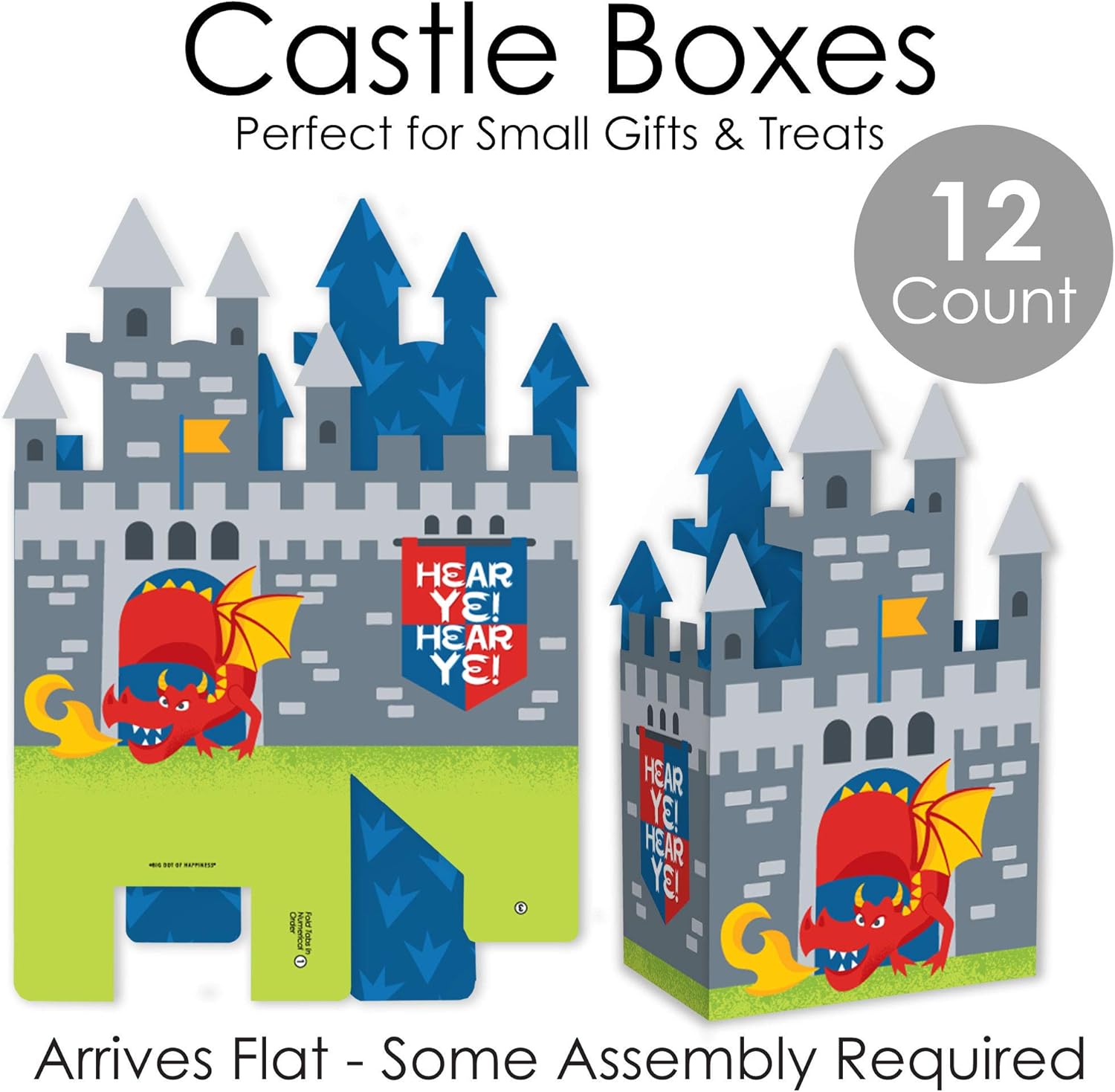 Big Dot of Happiness Calling All Knights and Dragons – Cajas de regalo medievales para fiestas o cumpleaños, cajas de castillo, juego de 12