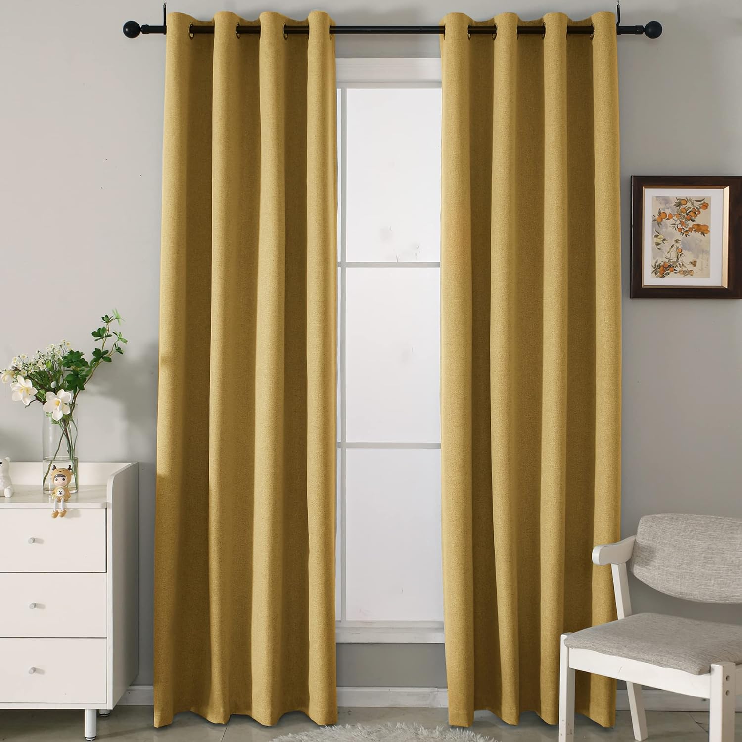 INLINAS Cortinas opacas estilo lino de 52 x 84 pulgadas, 100% bloqueo de luz, reducción de ruido y aislamiento térmico, paneles de triple capa con