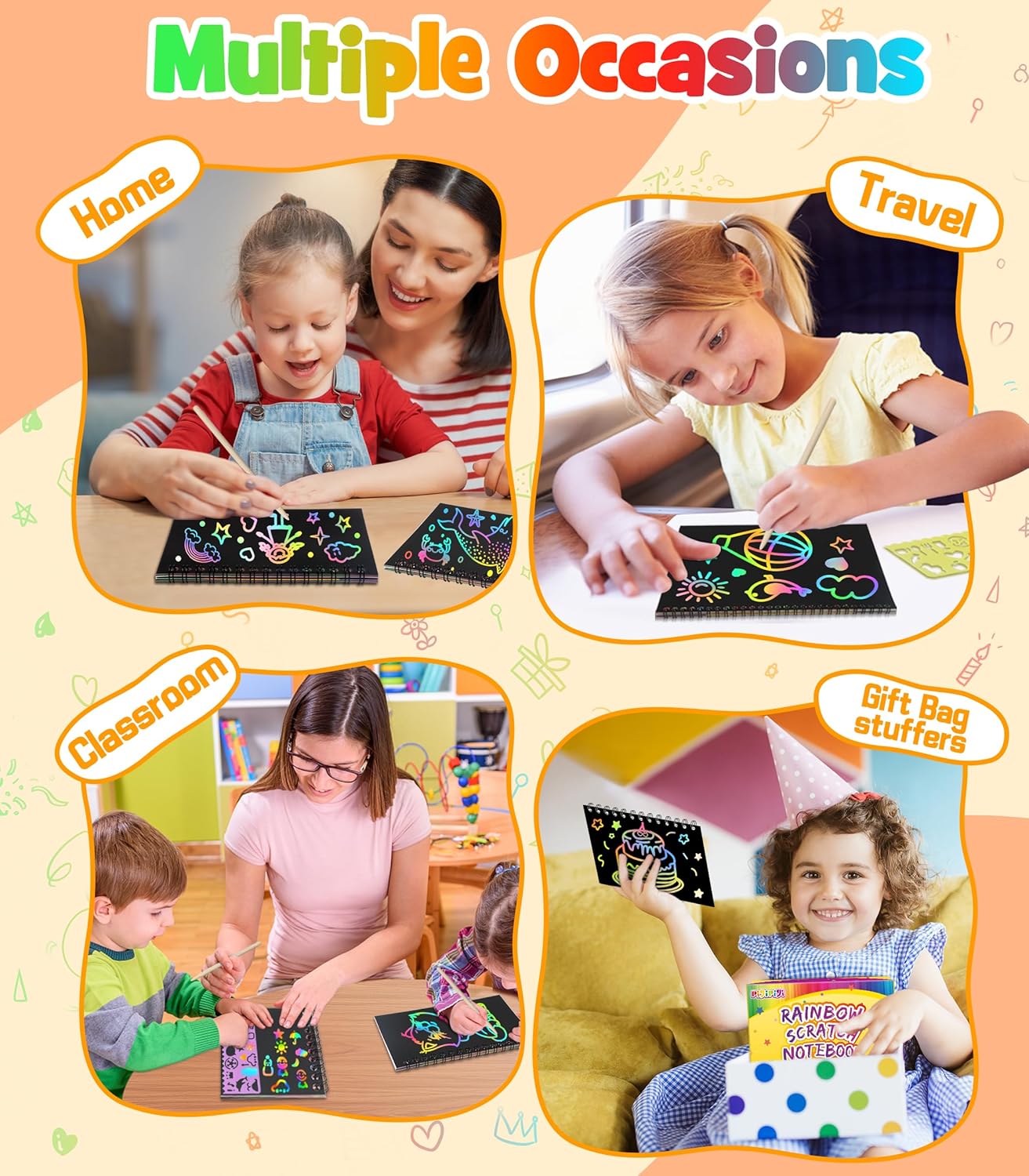 pigipigi Paquete de 16 piezas de papel para rascar, libro de notas de arco iris, para colorear mágico, suministros de papel para manualidades para