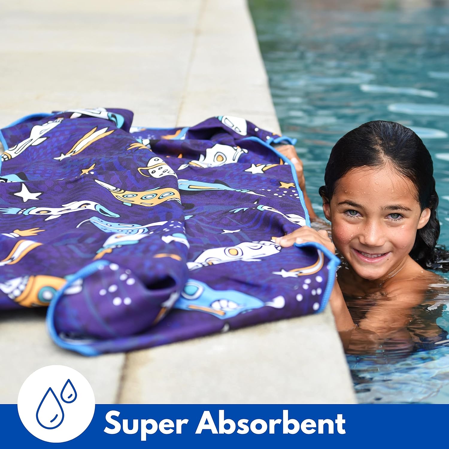 ECCOSOPHY Toallas de playa y bolsa de microfibra para niños de 60 x 30 pulgadas para niñas y niños – Toallas de piscina de secado rápido – Manta de
