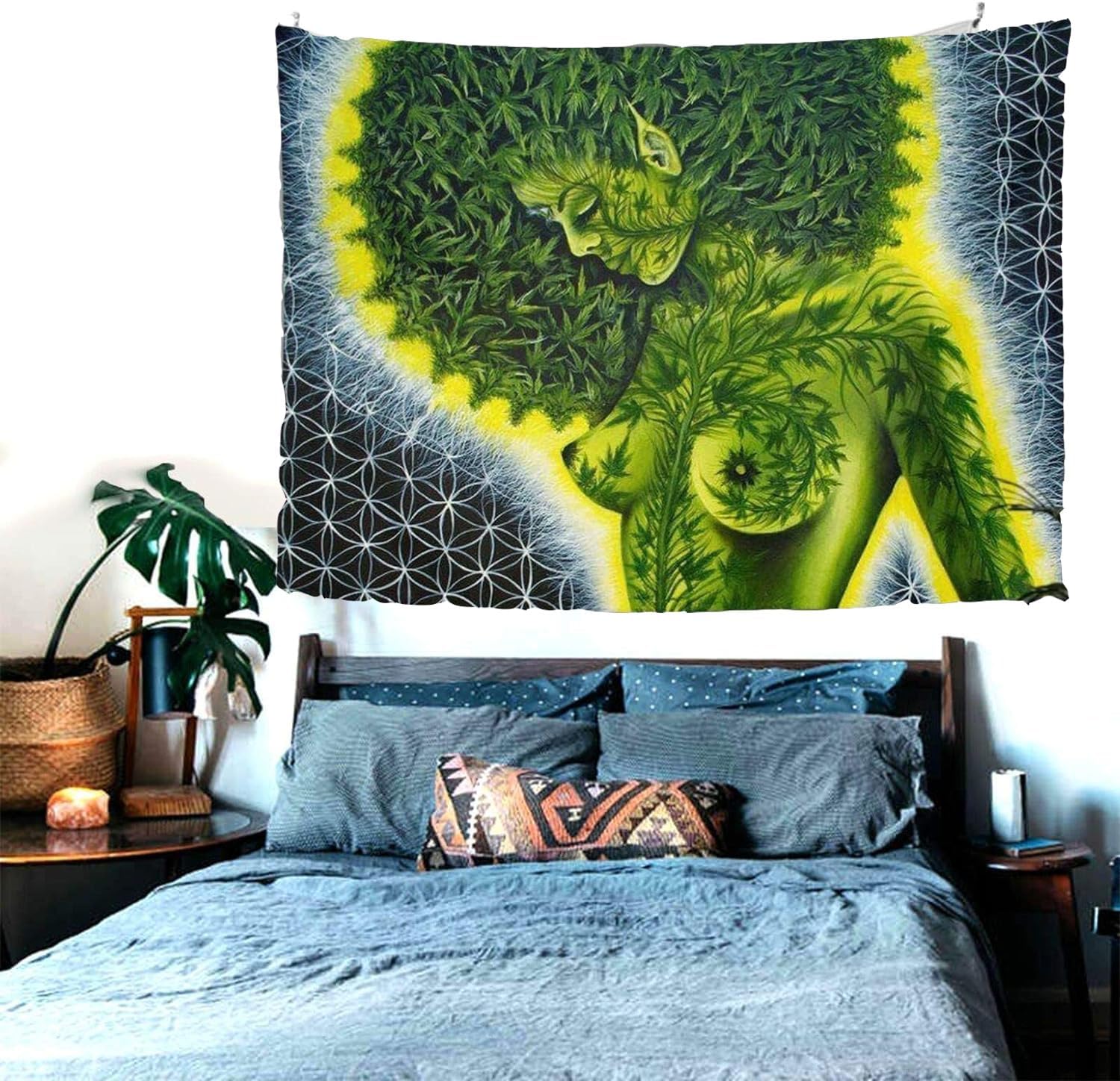 Brccee AC Tapiz de pared de belleza, hojas de marihuana verde, hippie, afroamericanas, para colgar en la pared, decoración del hogar, 60 x 80