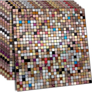 XUANINY Azulejos de protección contra salpicaduras para cocina, baño, chimenea, mosaico de aluminio metálico autoadhesivo (11.81 x 11.81 pulgadas) XUANINY Azulejos de protección contra salpicaduras para cocina, baño, chimenea, mosaico de aluminio metálico autoadhesivo (11.81 x 11.81 pulgadas)