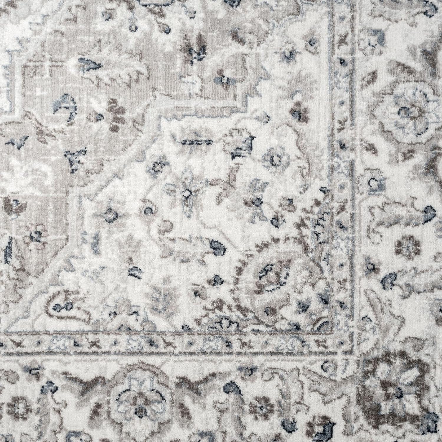 Home Dynamix Belmar Sterling – Alfombra de medallón oriental, grismarfil, rectangular de 6 pies 6 pulgadas x 9 pies 6 pulgadas