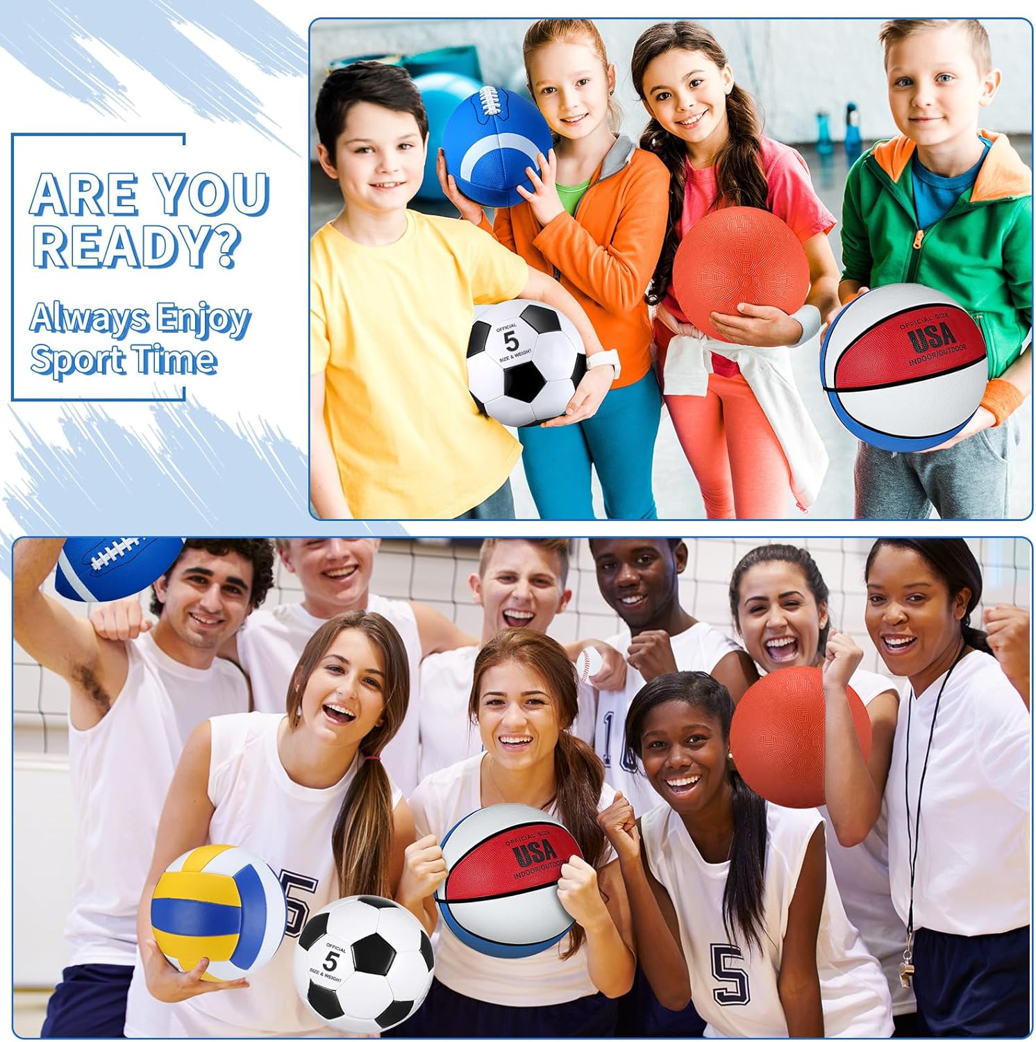 Juego de 36 pelotas deportivas a granel para Navidad, tamaño oficial, baloncesto, fútbol, voleibol, fútbol, parque infantil, equipo deportivo para