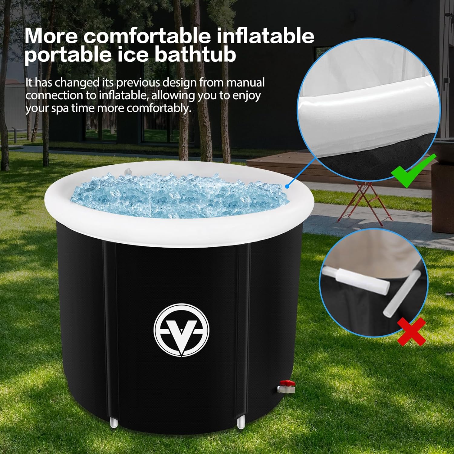 valktech Bañera de hielo para adultos, bañera grande independiente plegable, bañera de hidromasaje, bañera de hidromasaje, bañeras de tamaño adulto