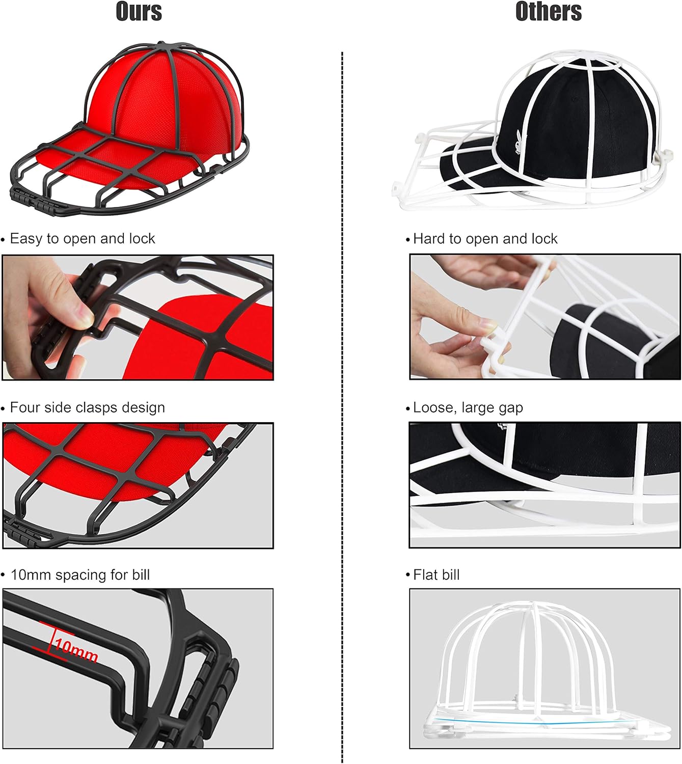 Arandelas para gorras de béisbol con bolsa de malla, apto para jaula de marco de arandela de sombreros de adultosniños, estantes protectores de