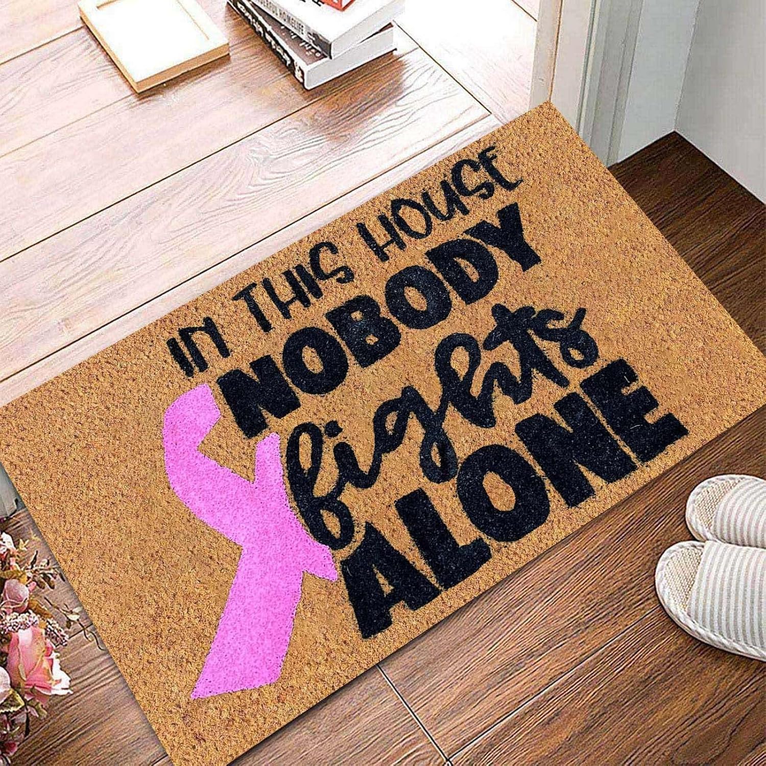 Felpudos de 24 x 16 pulgadas, diseño de cinta rosa para concientización sobre el cáncer de mama, para mujeres, jóvenes, niñas, regalos para