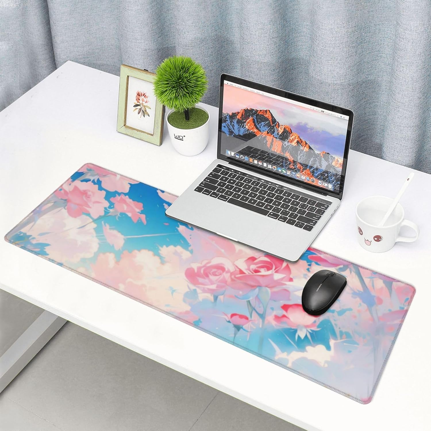 Alfombrilla de mouse grande extendida para juegos, alfombrilla de goma antideslizante para escritorio, color rosa rosa, adecuada para escritorio,
