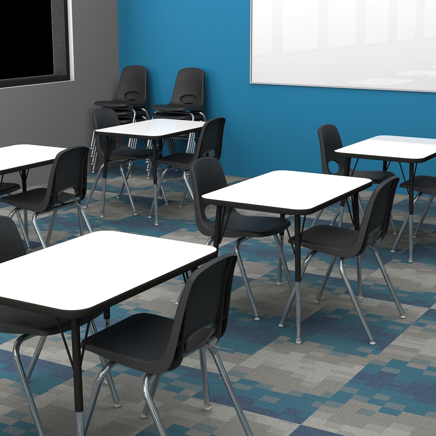 FDP – Mesa rectangular de borrado en seco para actividades escolares y de oficina (24 x 36 pulgadas), patas estándar con deslizadores giratorios,