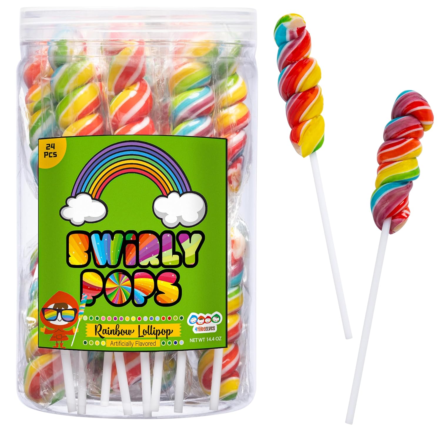4YoreElves – Paletas de unicornio arcoíris envueltas individualmente, repletas de sabor afrutado, grandes paletas de remolino para fiestas de