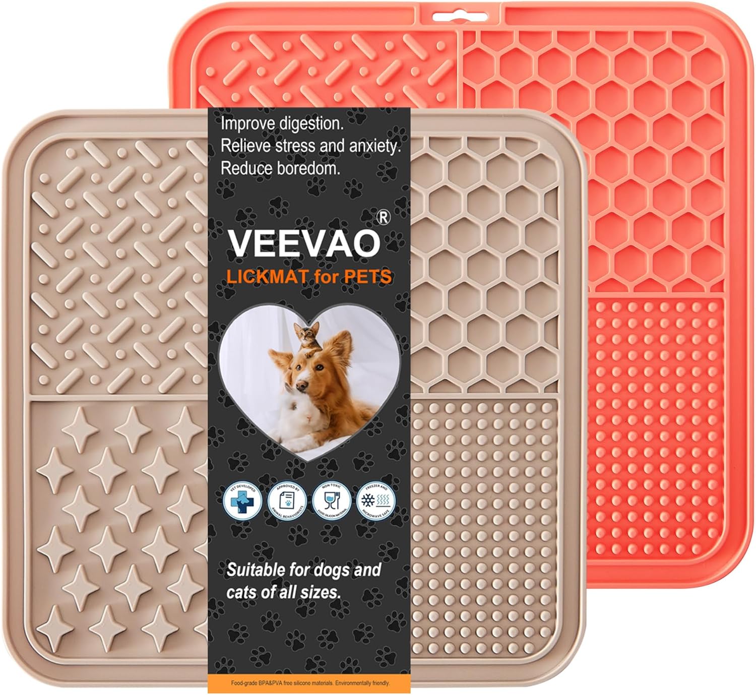 Tapete para lamer perros, 8 x 8 pulgadas, de silicona de grado alimenticio para perros y gatos, 2 alfombrillas para lamer perros con ventosas,