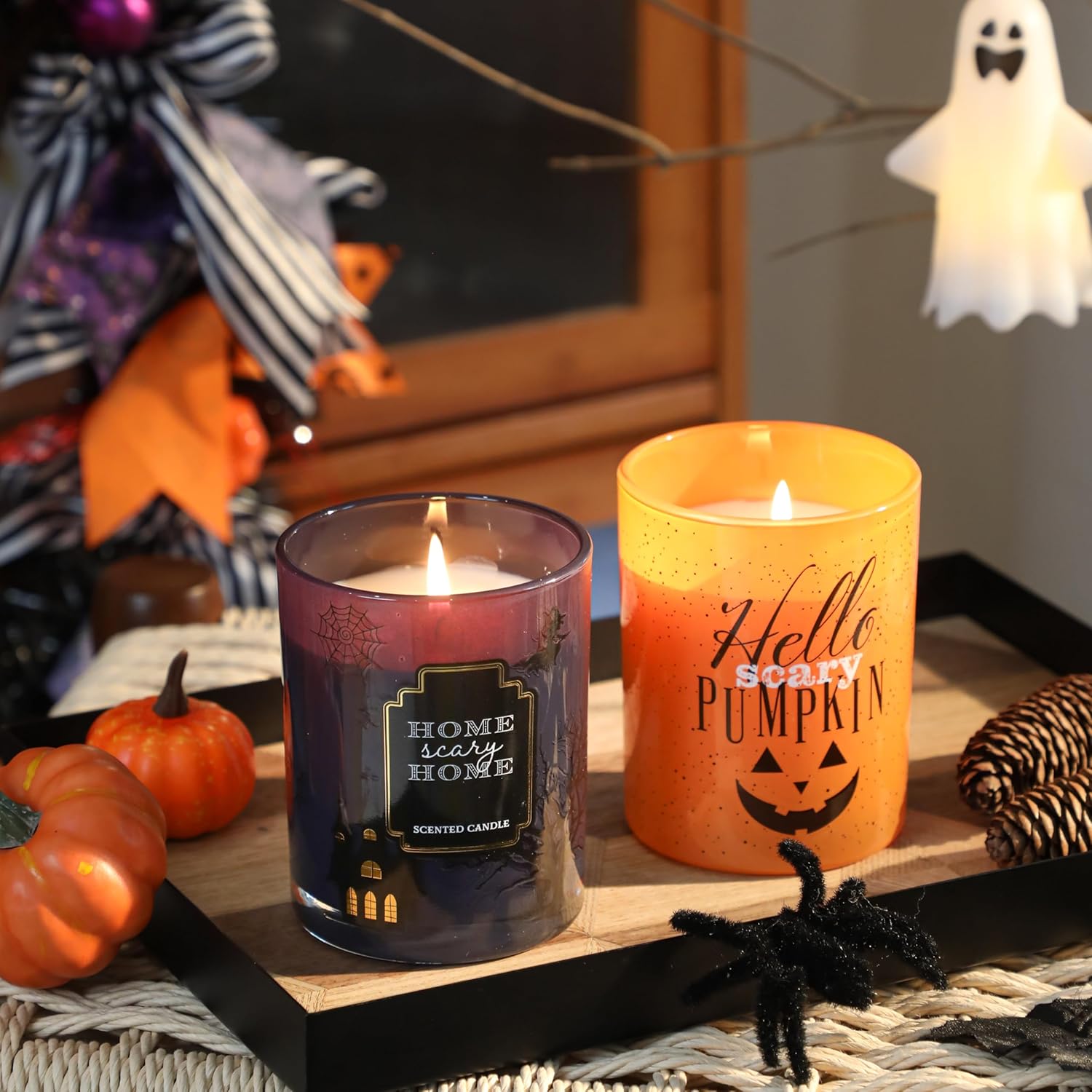 Vela perfumada de calabaza, regalo de otoño y Halloween, 10 onzas, velas en tarro de cera de soja prémium para el hogar (hola)