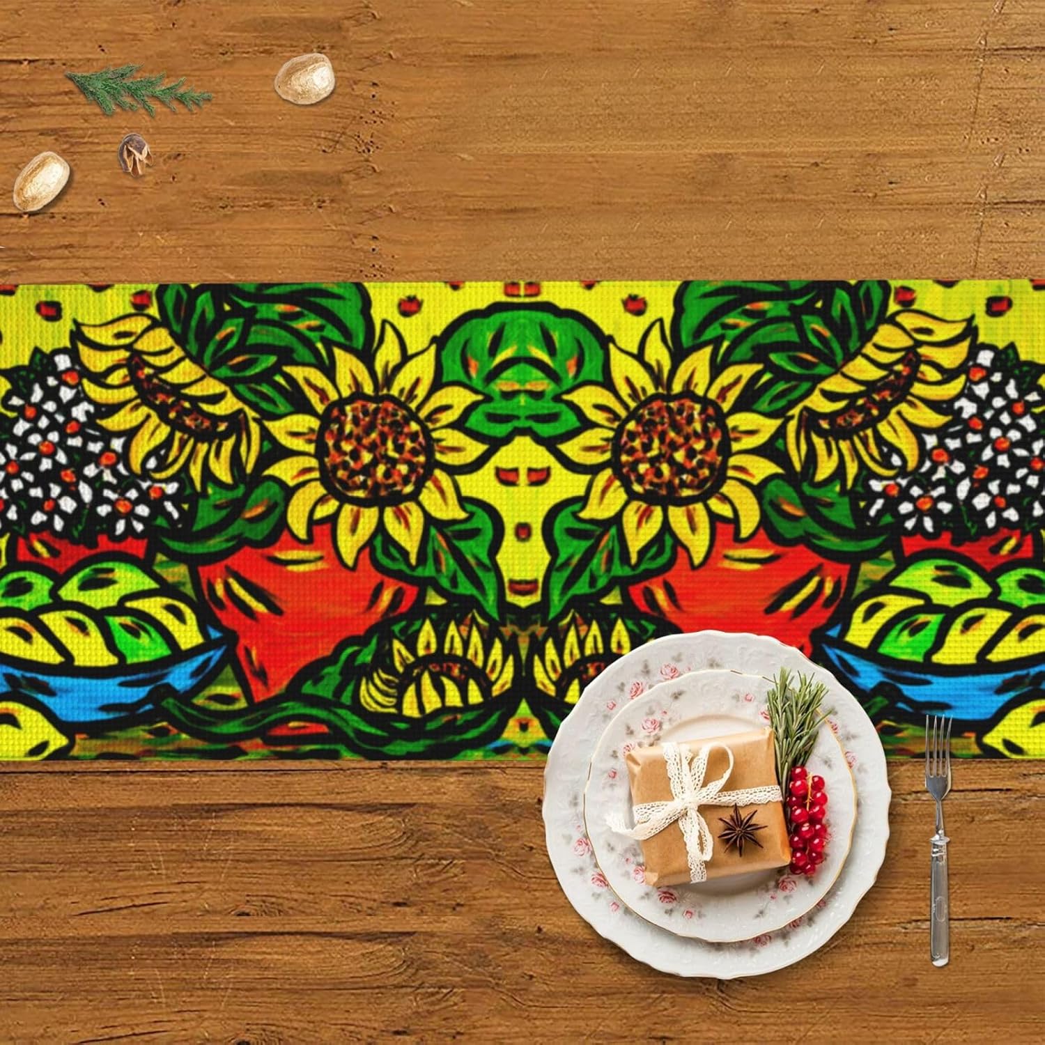 Sunflower Yellow Cute Christmas Table Runner Dining Table Decor Christmas Decorations Indoor Home Decor Christmas Table Runners Xmas Navidad