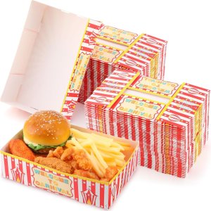 Patelai Juego de 100 bandejas de comida de carnaval de 3 libras, juego de bandejas de comida de papel de 4 esquinas, caja de comida de cartón Patelai Juego de 100 bandejas de comida de carnaval de 3 libras, juego de bandejas de comida de papel de 4 esquinas, caja de comida de cartón