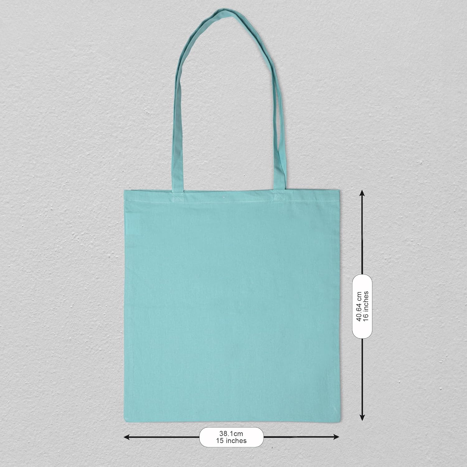 Urban Villa Paquete de 48 bolsas de comestibles reutilizables de 15 x 16 pulgadas con mango largo de 27 pulgadas, color aguamarina, 100% algodón,
