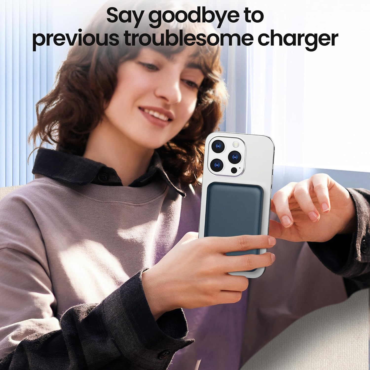 Cargador portátil, batería de 10000 mAh para Apple, banco de energía compatible con cargador portátil magnético para iPhone serie 14, 13, 12 (azul