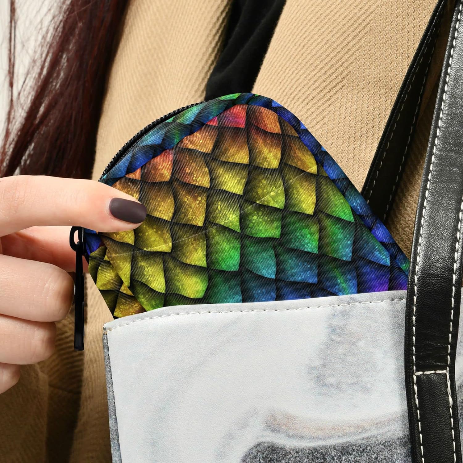 Pastillero Dragon Scales de piel de arco iris, 7 días, organizador de píldoras de viaje, bolsa organizadora de medicamentos, dispensador compacto