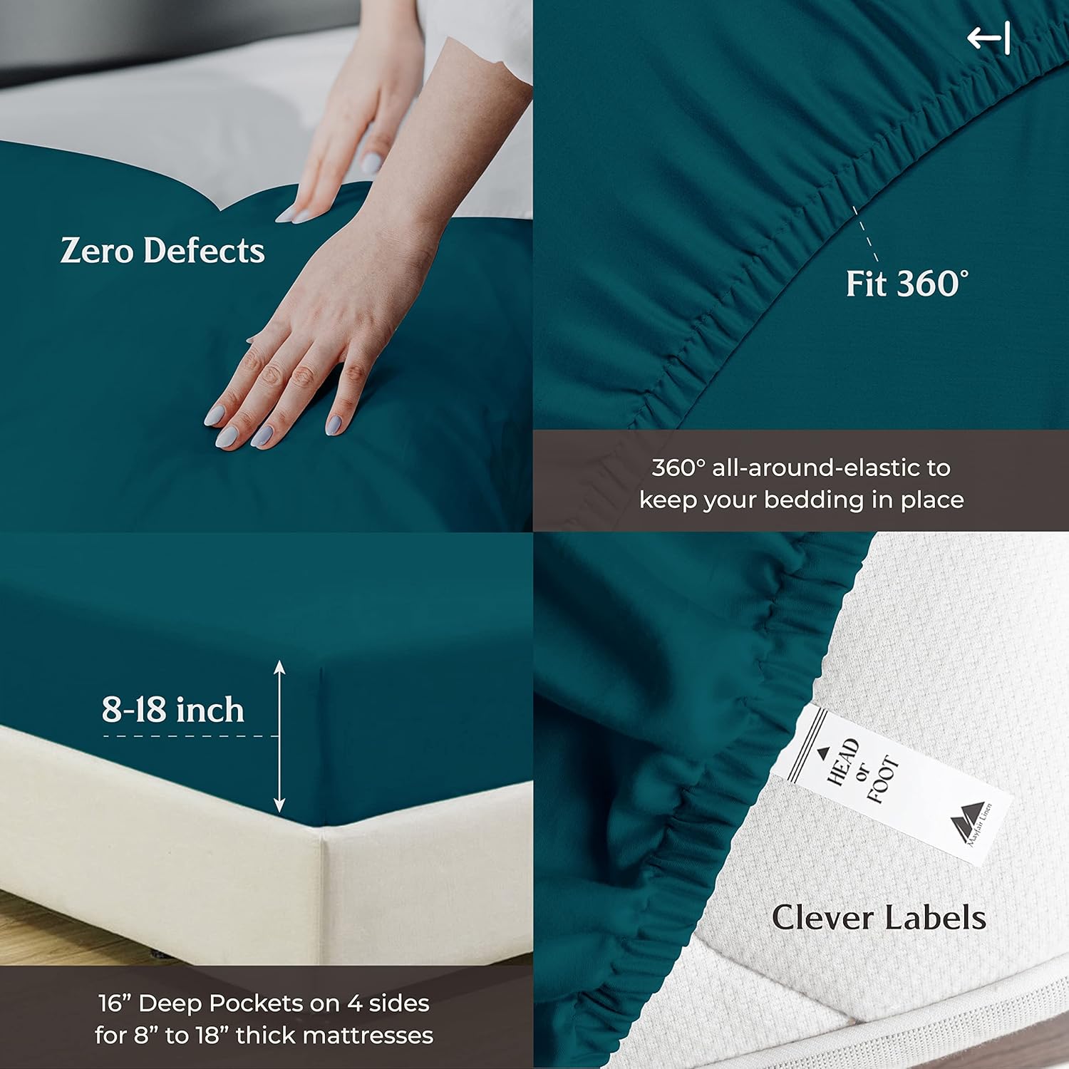 Mayfair Linen Juego de sábanas de 100% algodón egipcio, 1000 hilos (verde azulado, Queen)