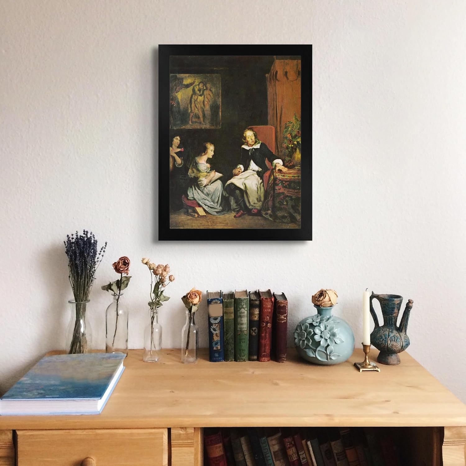 La cabaña perdida Milton dictó a sus hijas el paraíso perdido por Eugene Delacroix  Impresión en marco plano negro  Reproducción de pintura de obra