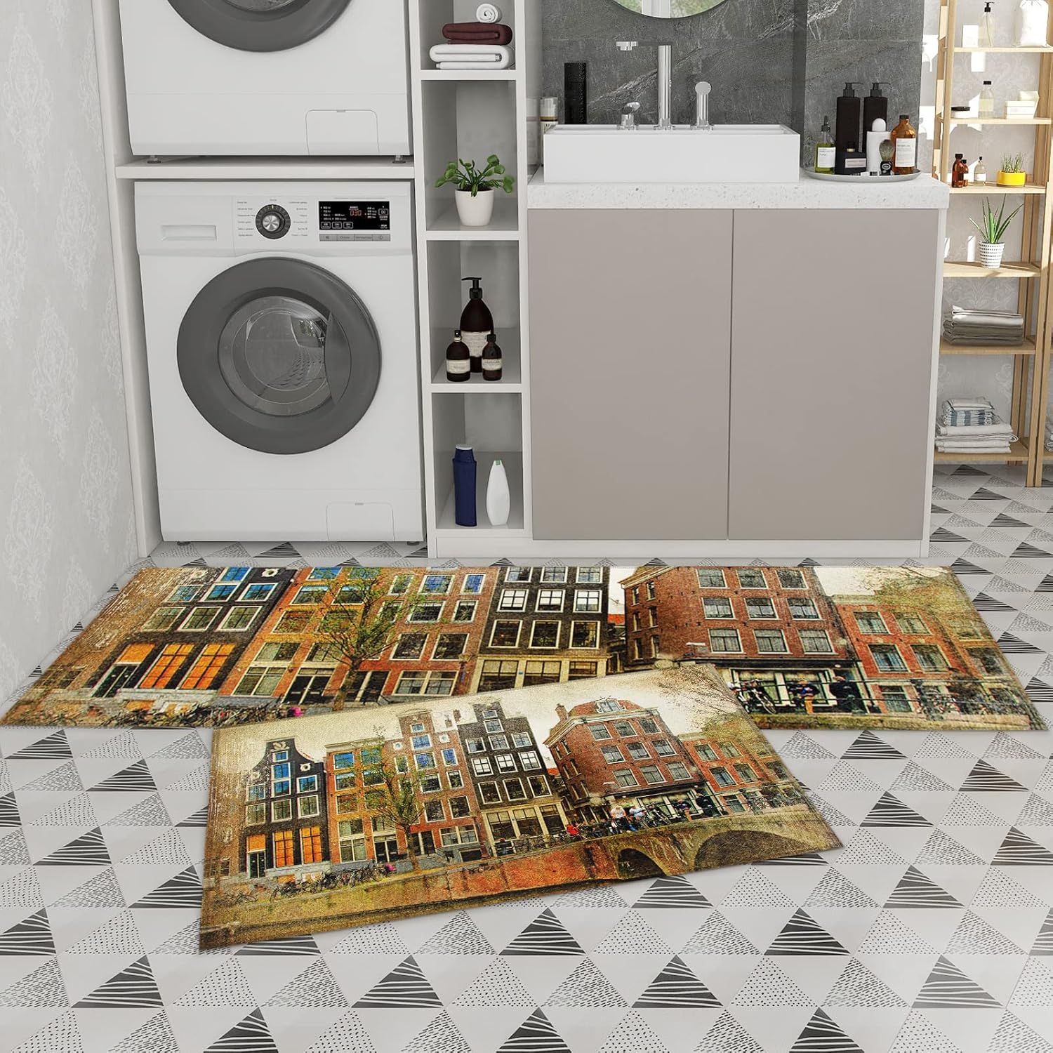 Womenfocus Tapete de cocina, tapete de cocina vintage Amsterdam, tapete de cocina para piso, tapete antifatiga, tapete de cocina antideslizante y