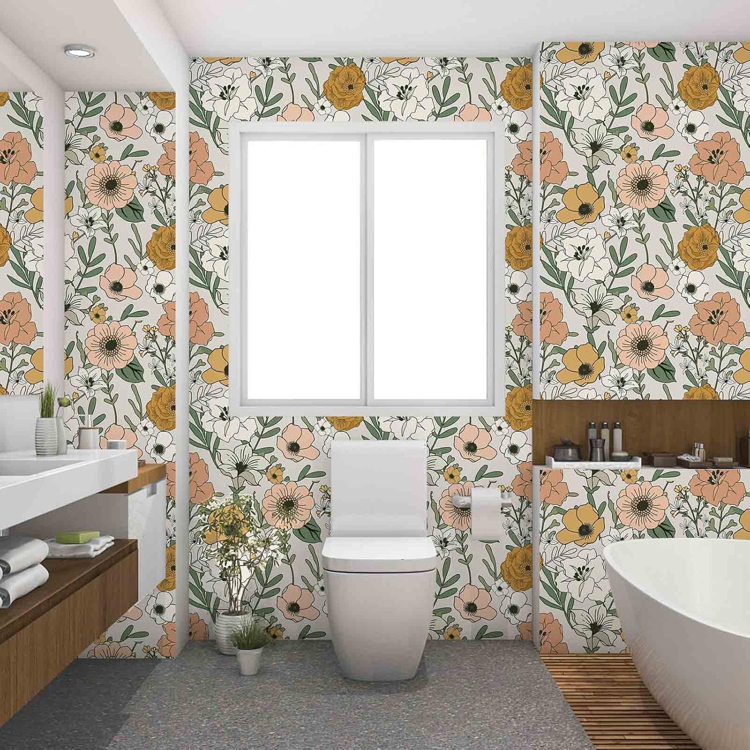 Abyssaly Papel tapiz vintage floral para despegar y pegar, papel de contacto retro extraíble, papel tapiz de vinilo autoadhesivo de flores para
