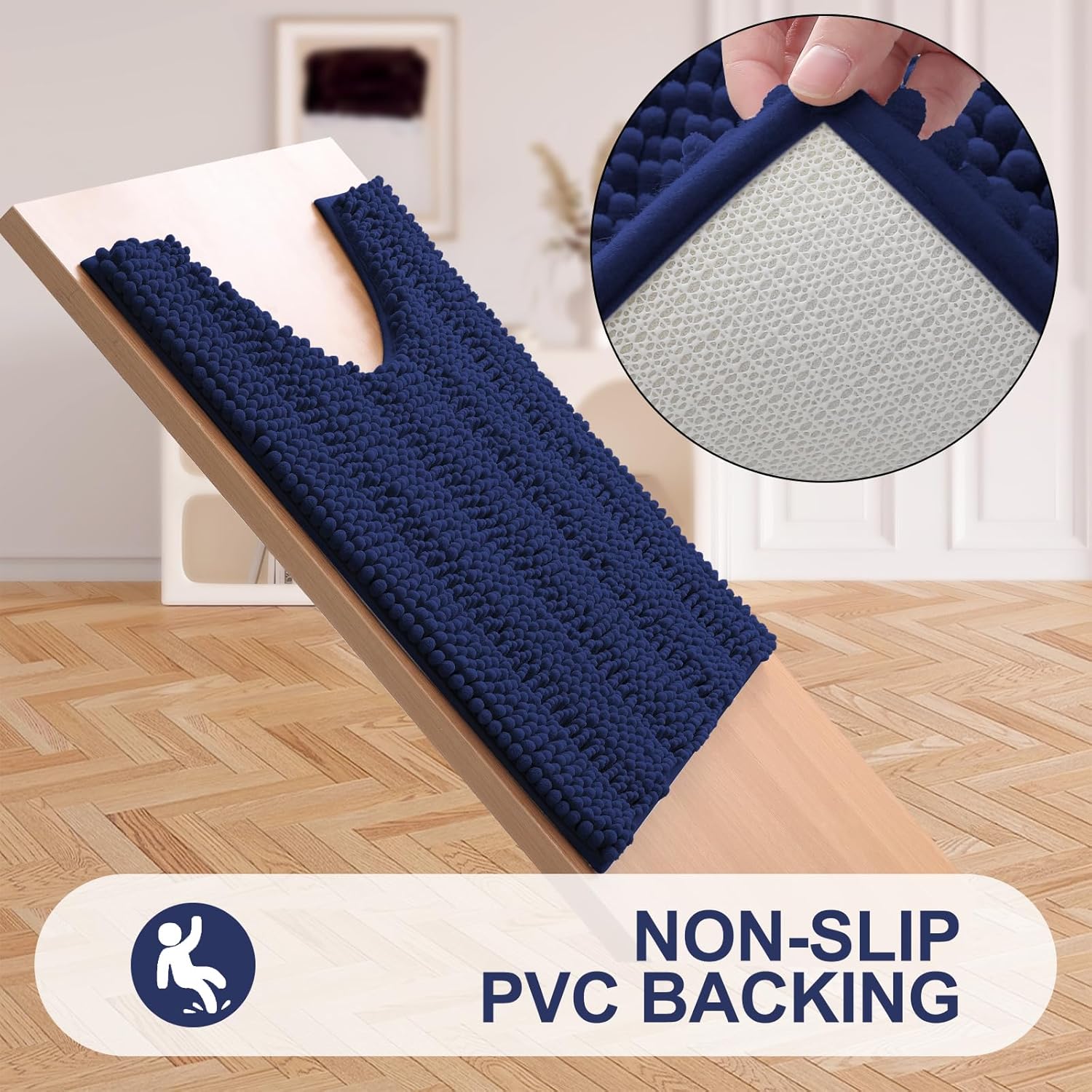 Grandaily Alfombras de baño de felpilla a rayas y alfombras para inodoro en forma de U, tamaño de alfombra de baño 30 x 20 pulgadas y alfombras de