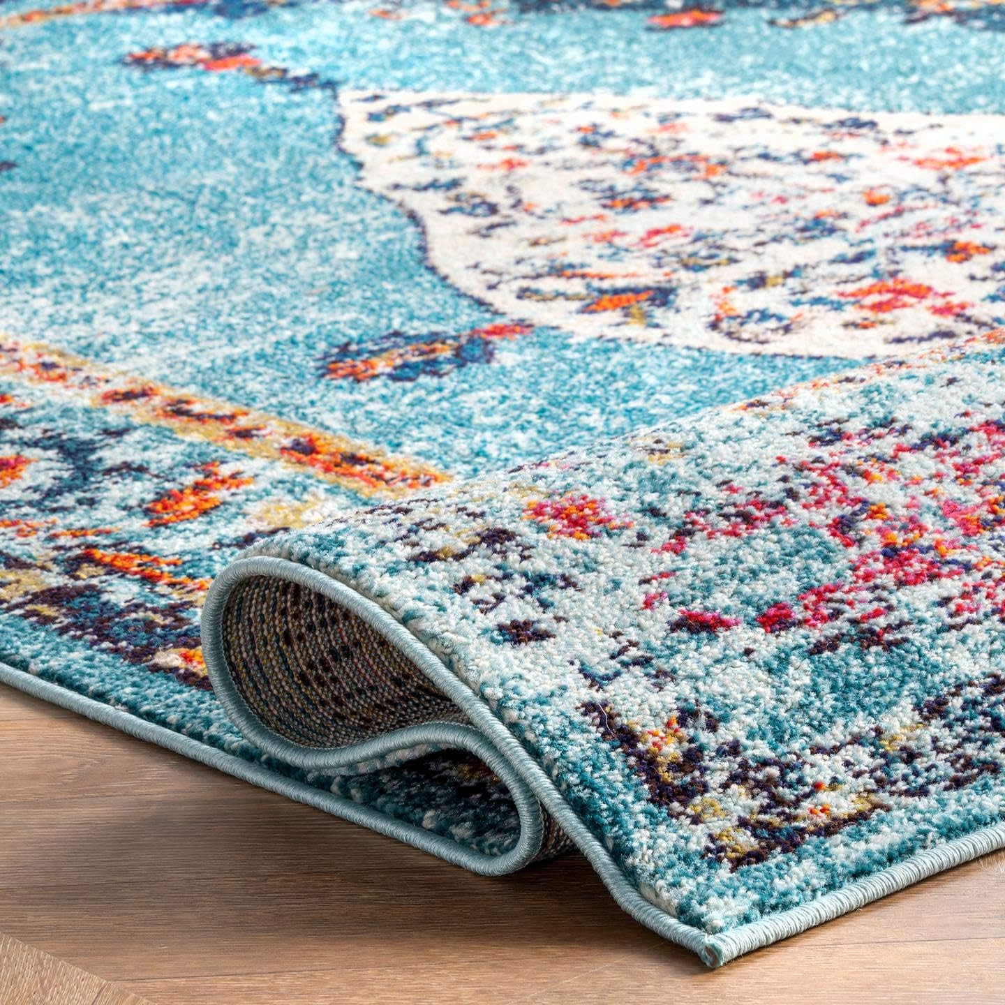 NuLOOM Veronica – Alfombra vintage envejecida, Polipropileno, Agua (Aqua)