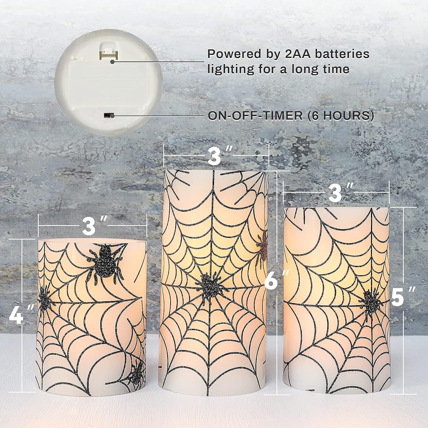 Velas sin llama para decoración de Halloween, velas LED parpadeantes que funcionan con pilas con control remoto y temporizador, juego de 3, velas de