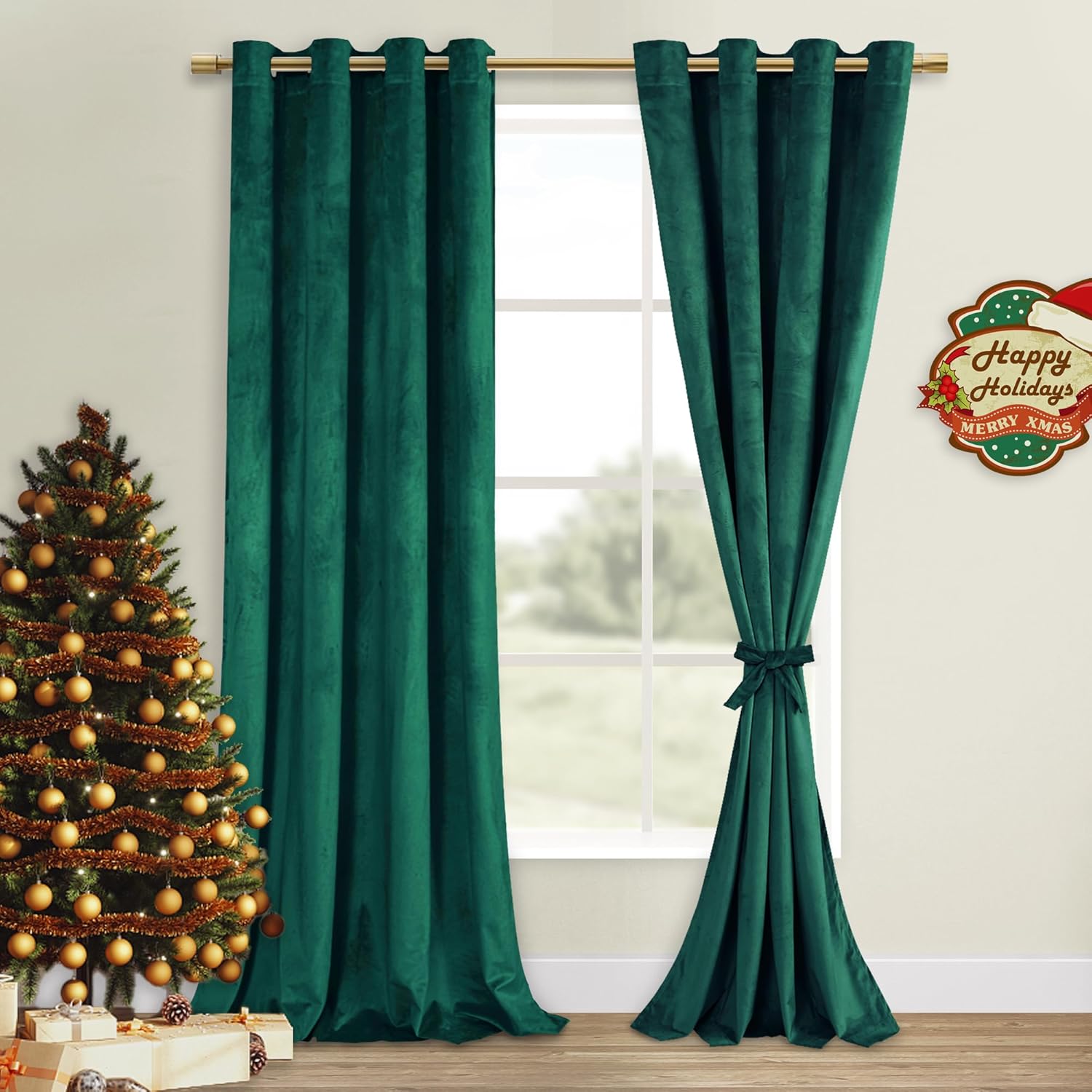 DWCN Cortinas opacas de terciopelo verde oscuro de 84 pulgadas, paquete de 2 paneles de ventana con aislamiento térmico resistentes para decoración
