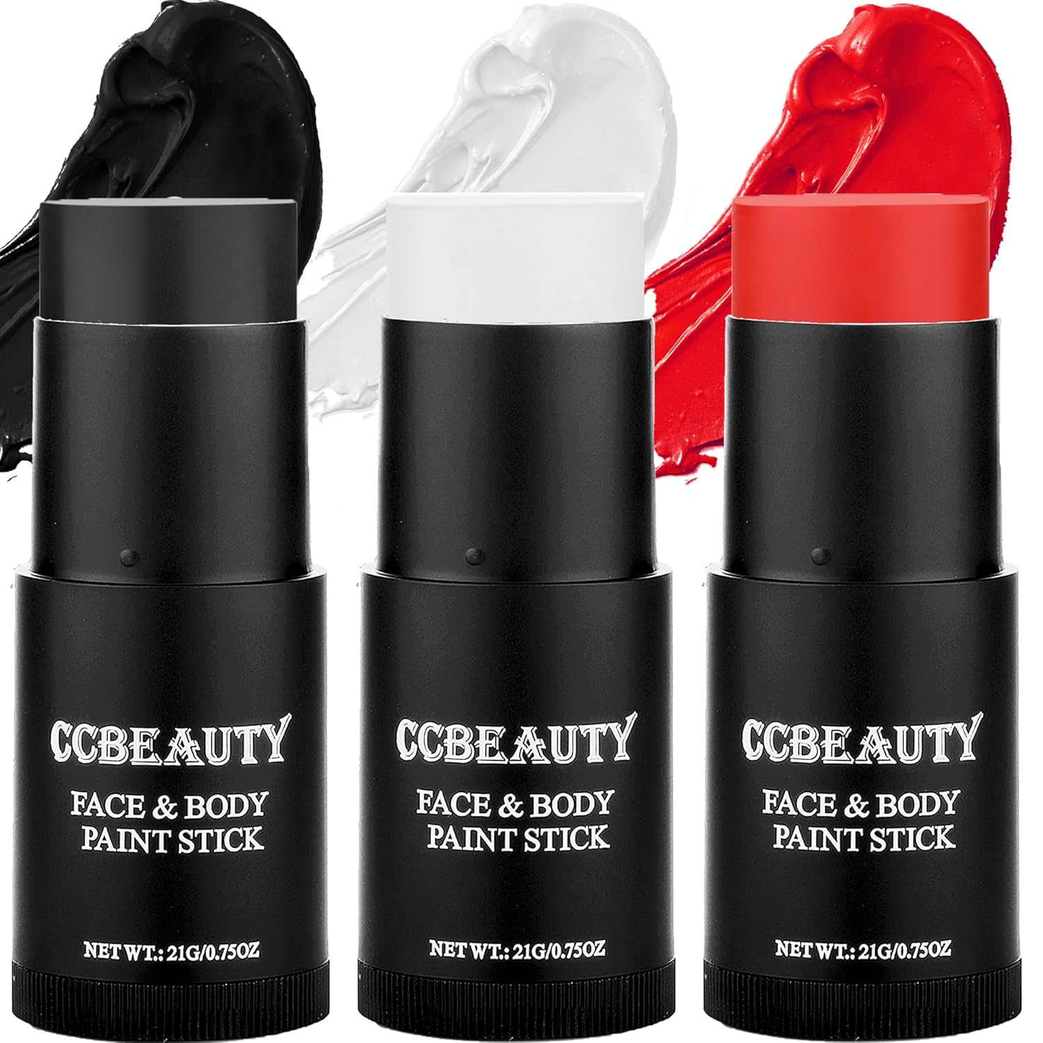 CCBeauty Kit de maquillaje de payaso de Halloween, barra de pintura corporal blanca negra y roja, maquillaje de base de esqueleto bromista, base de