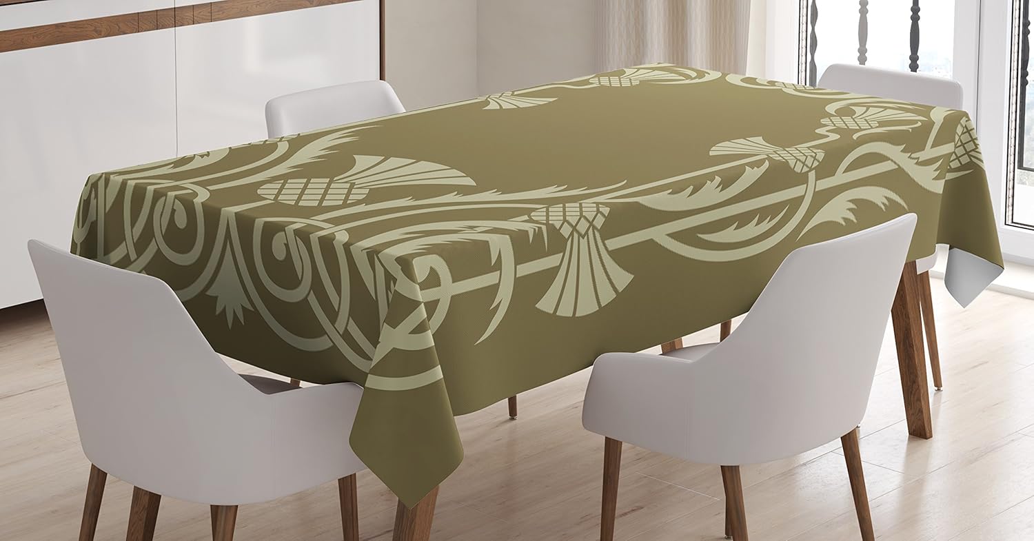 Ambesonne Mantel Art Nouveau con borde floral con hojas de frutas tropicales de piña, remolinos de estilo retro, mantel rectangular para comedor y