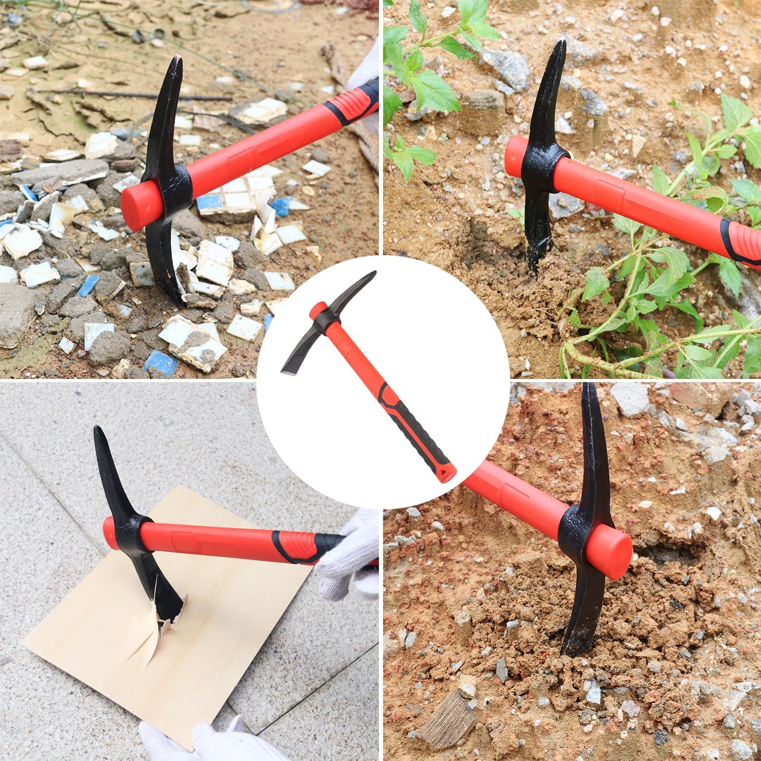 Azada de mattock de 15 pulgadas, hacha forjada de selección de jardín con mango de fibra de vidrio, azada Mattock para aflojar el suelo, jardinería,