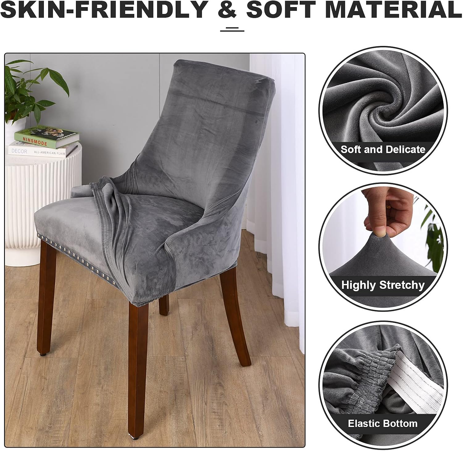 MIFXIN Funda de terciopelo para silla con respaldo de ala, elástica, lavable, inclinada, para silla de comedor, banquete, decoración de fiesta en el