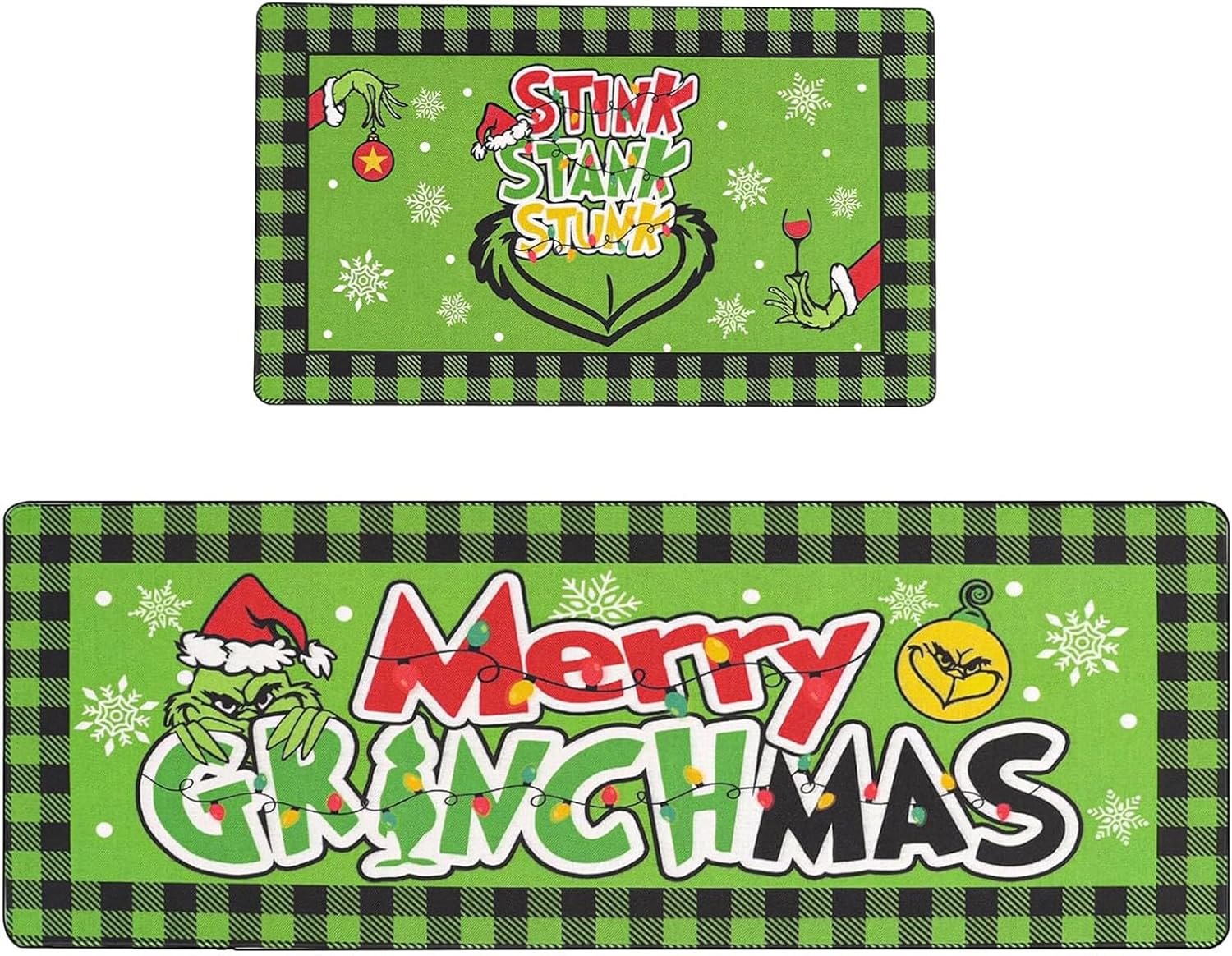 DIFKLMOX Juego de 2 tapetes de cocina con texto en inglés “Merry Christmas”, color rojo y verde, antideslizantes, absorbentes, tapetes de cocina