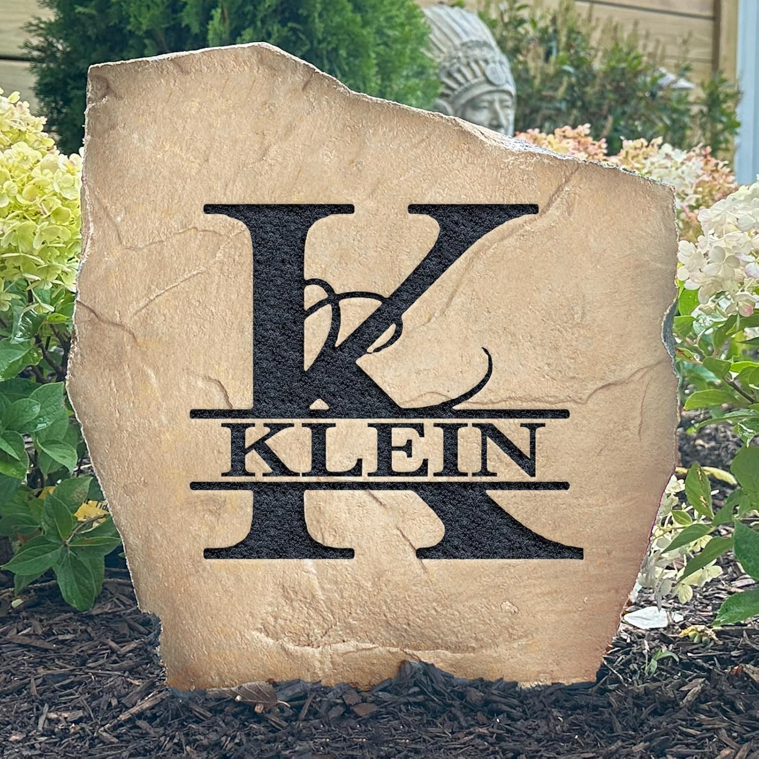 Personalized Fancy Monogram Name Landscaping Stone – Engraved Stone – Sandstone Color – 15 W x 15 H