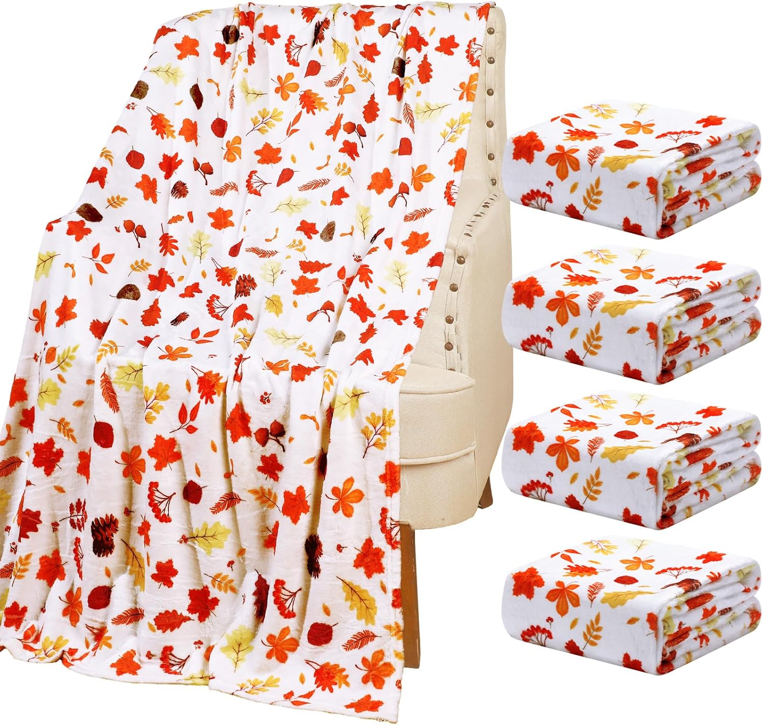 4 mantas de otoño, suaves y cálidas, decoración de otoño con hojas de arce, hojas de otoño y bayas, mullidas, ligeras, para el día de Acción de