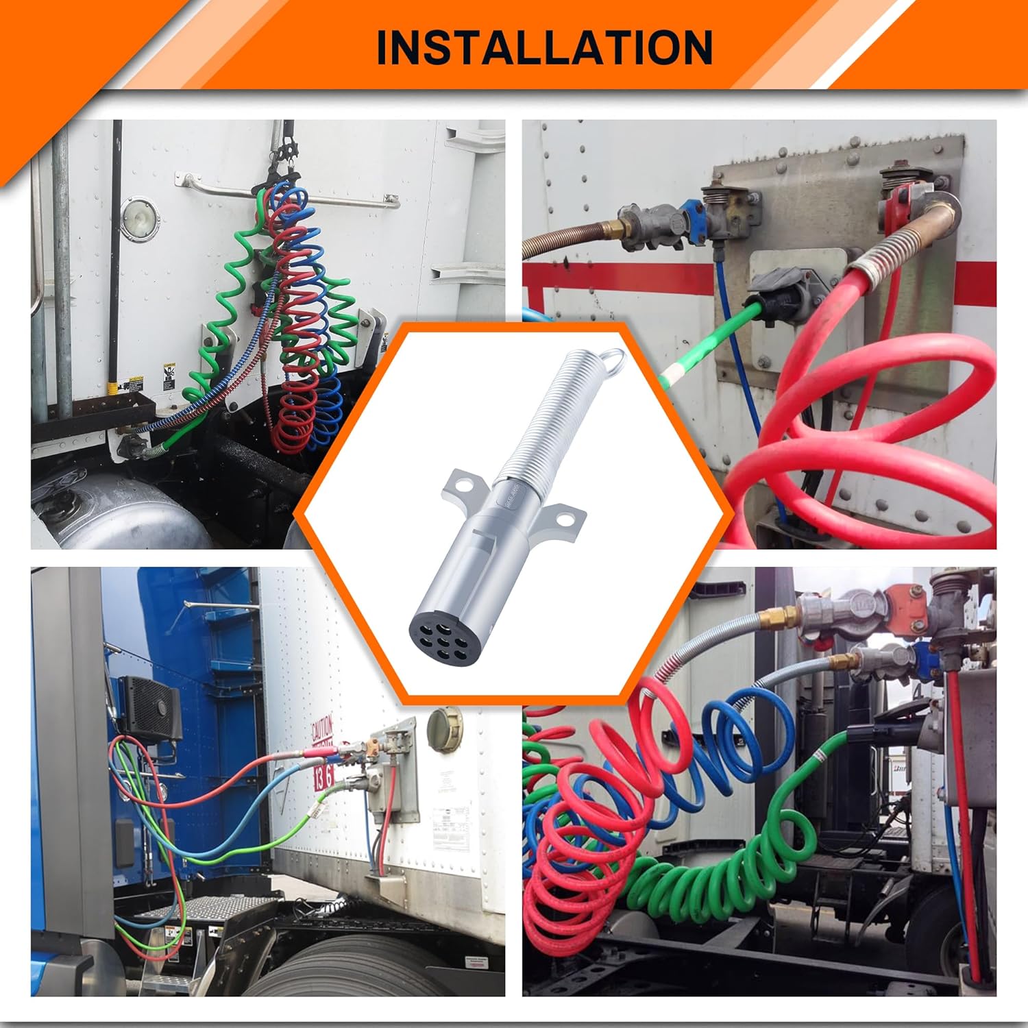 Enchufe de repuesto de 7 vías, conector de remolque de 7 pines, conjunto de enchufe fundido a presión resistente, con protector de resorte,