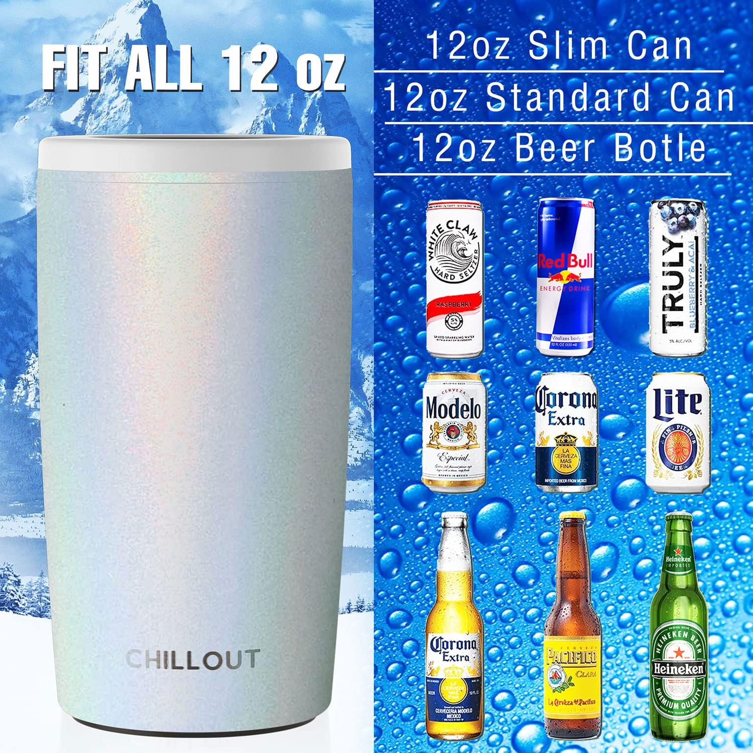 CHILLOUT LIFE Skinny – Enfriador de latas para latas delgadas y botellas de cerveza de 12 onzas estándar o altas  Enfriador de latas universal 4 en