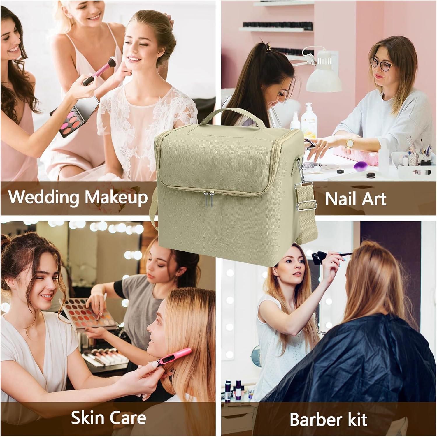 KZAOPZ Organizador grande de esmalte de uñas, 4 bandejas organizador de maquillaje, Beige, Estuche de tren para maquillaje