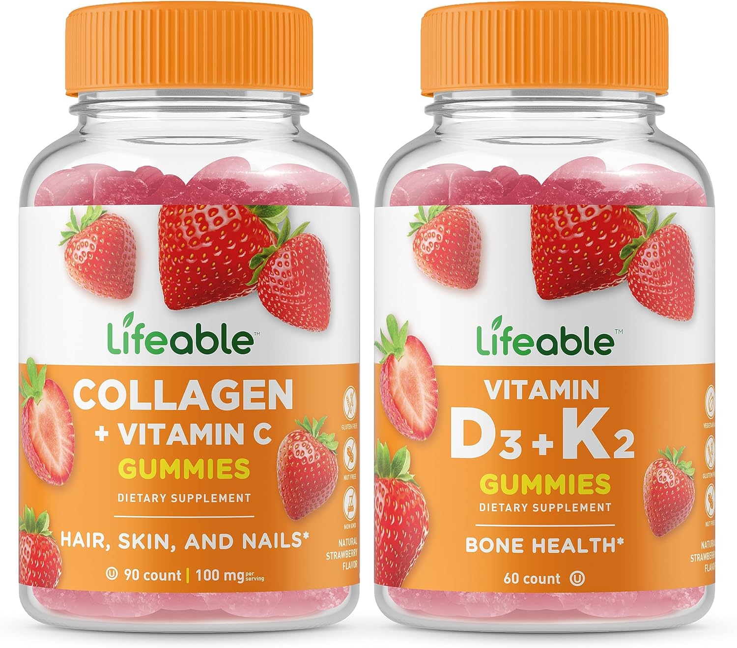 Lifeable Paquete de gomitas de colágeno y vitamina C + vitamina D3 + vitamina K2, gran sabor, suplemento vitamínico, sin gluten, sin OMG, gomita