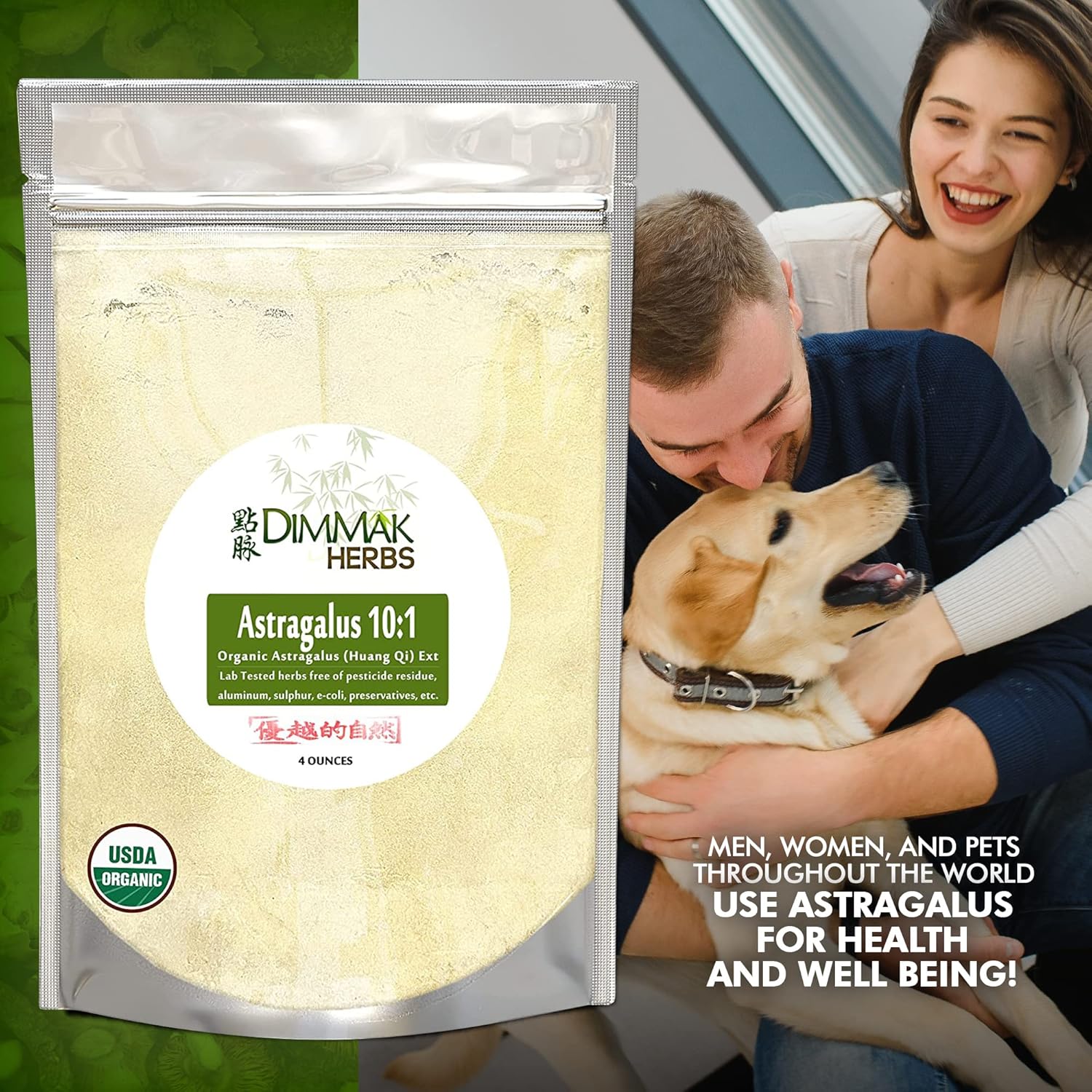 Polvo de extracto de astrágalo orgánico 101  Gránulos concentrados Huang Qi  Probado en laboratorio, USDA orgánico 4 onzas  3.95 oz por Dimmak Herbs
