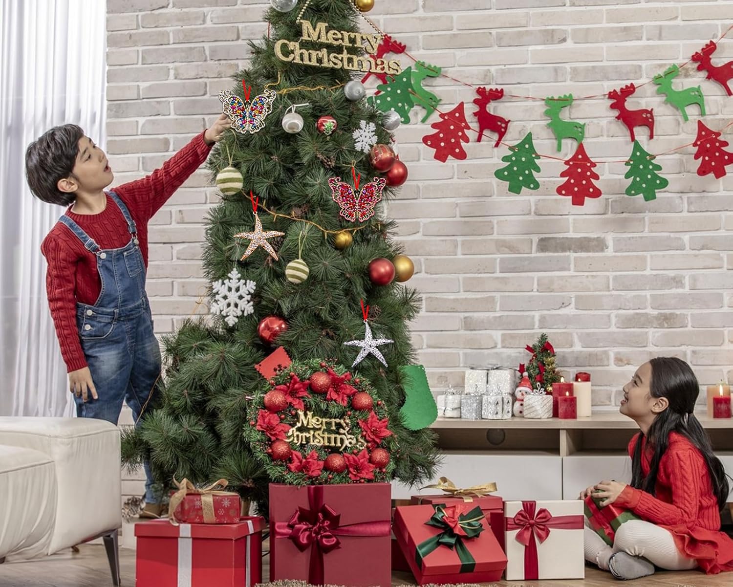 Adornos de mariposa para árbol de Navidad, adornos de mariposa rosa de metal, adorno colgante para árbol de Navidad, mariposa monarca, regalos de