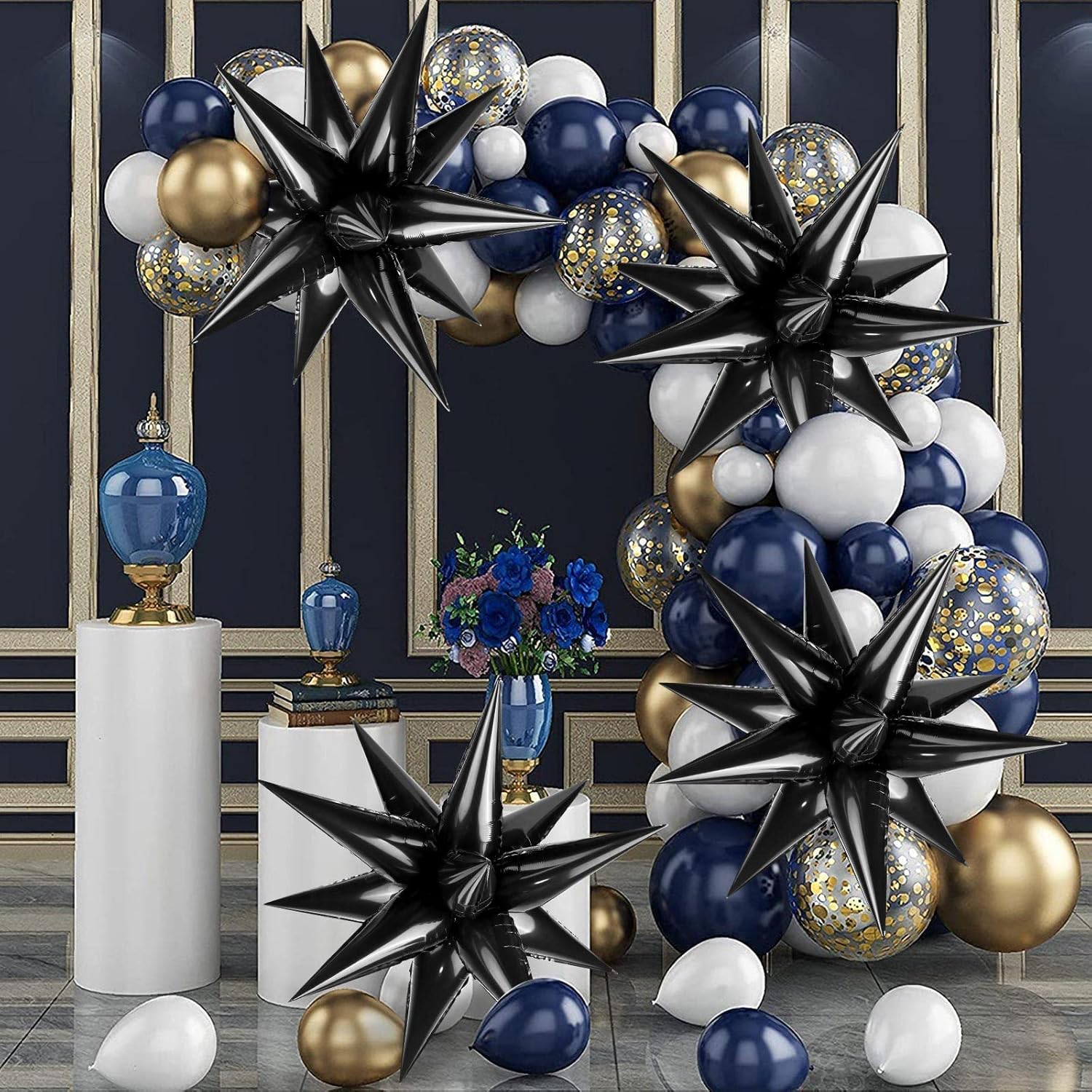 60 globos de estrella negra explosión de 12 puntos de papel de aluminio, globos mágicos en explosión de estrellas grandes para bodas, aniversarios,