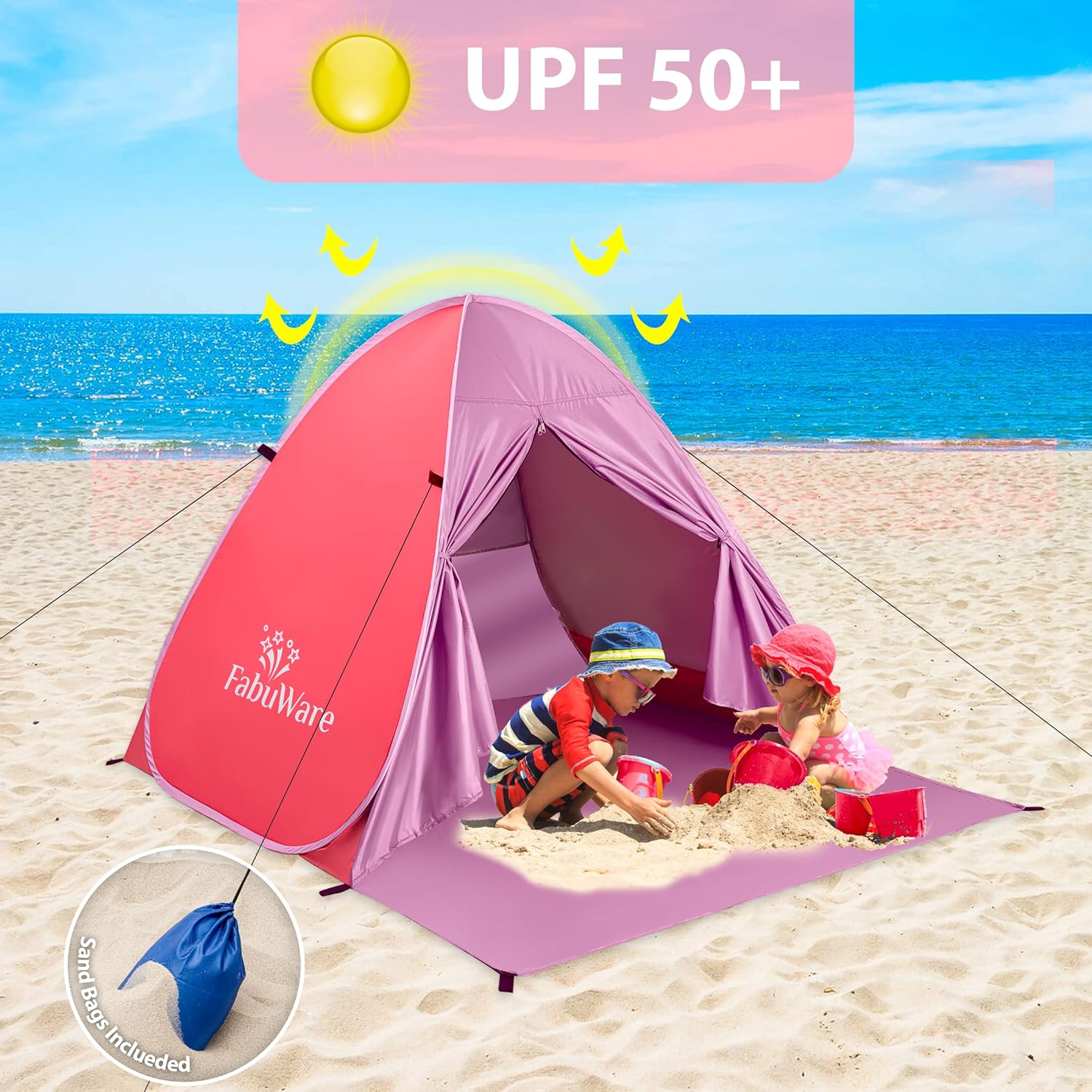 Tienda de campaña de playa desplegable  Protección solar UPF 50+ UV para la playa, sombra de playa, tienda de campaña desplegable para niños y