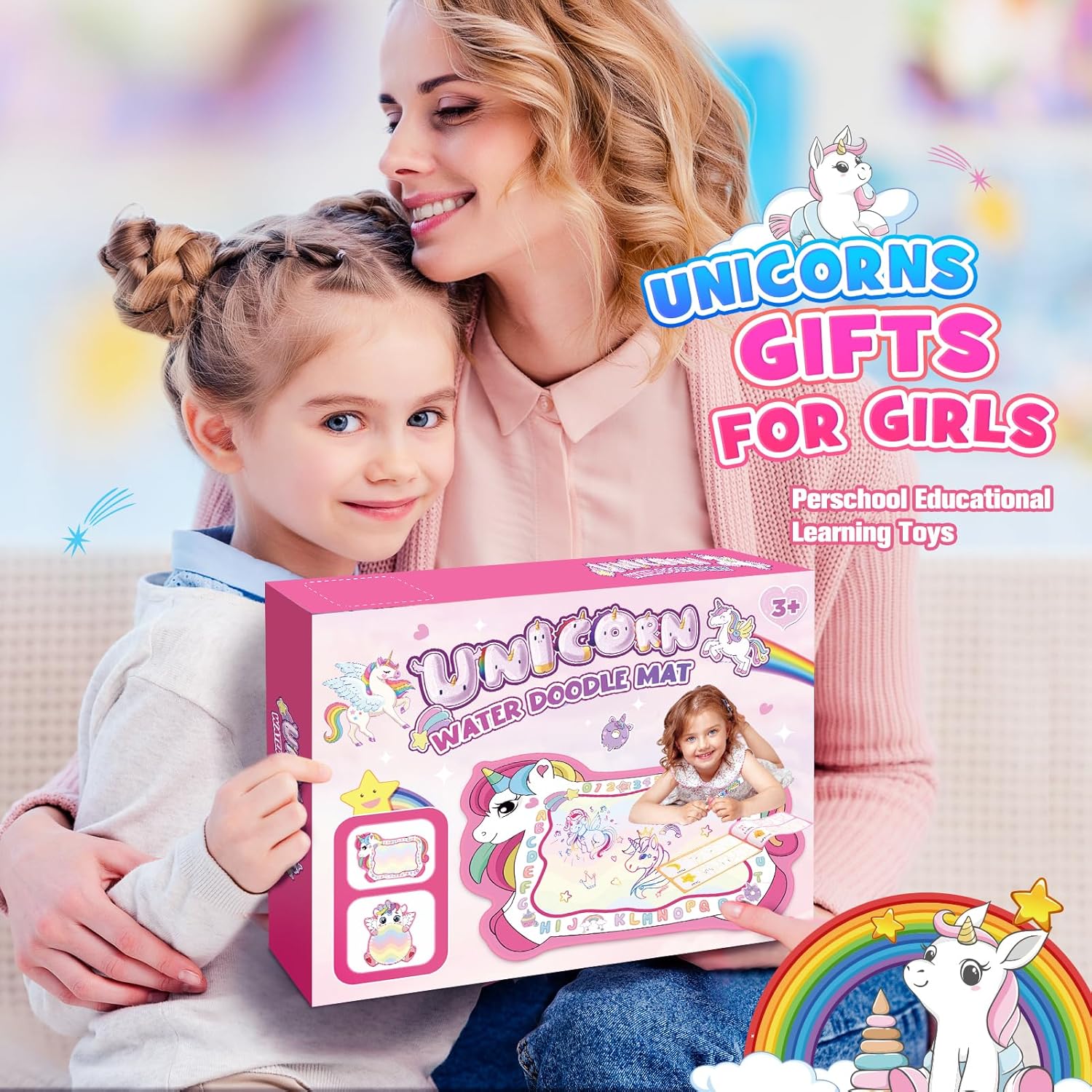 Regalos de unicornios para niñas, juguetes para niños pequeños de 3, 4 y 5 años, para niños y niñas, tapete para garabatos de agua de unicornio,