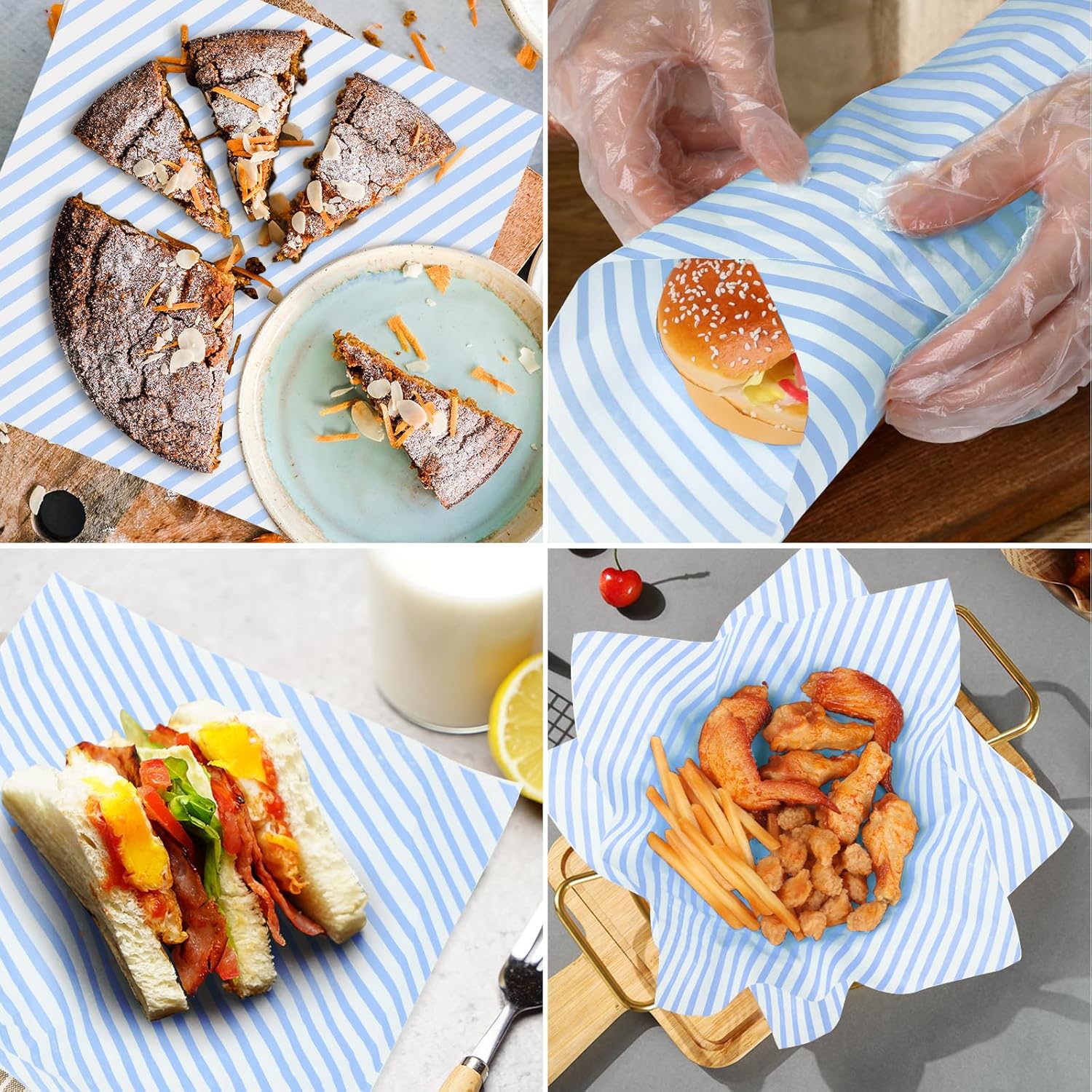GeeRic Hojas de papel encerado de 12 x 12 pulgadas, 100 forros para cestas de alimentos para sándwiches, hamburguesas, envoltorios de alimentos