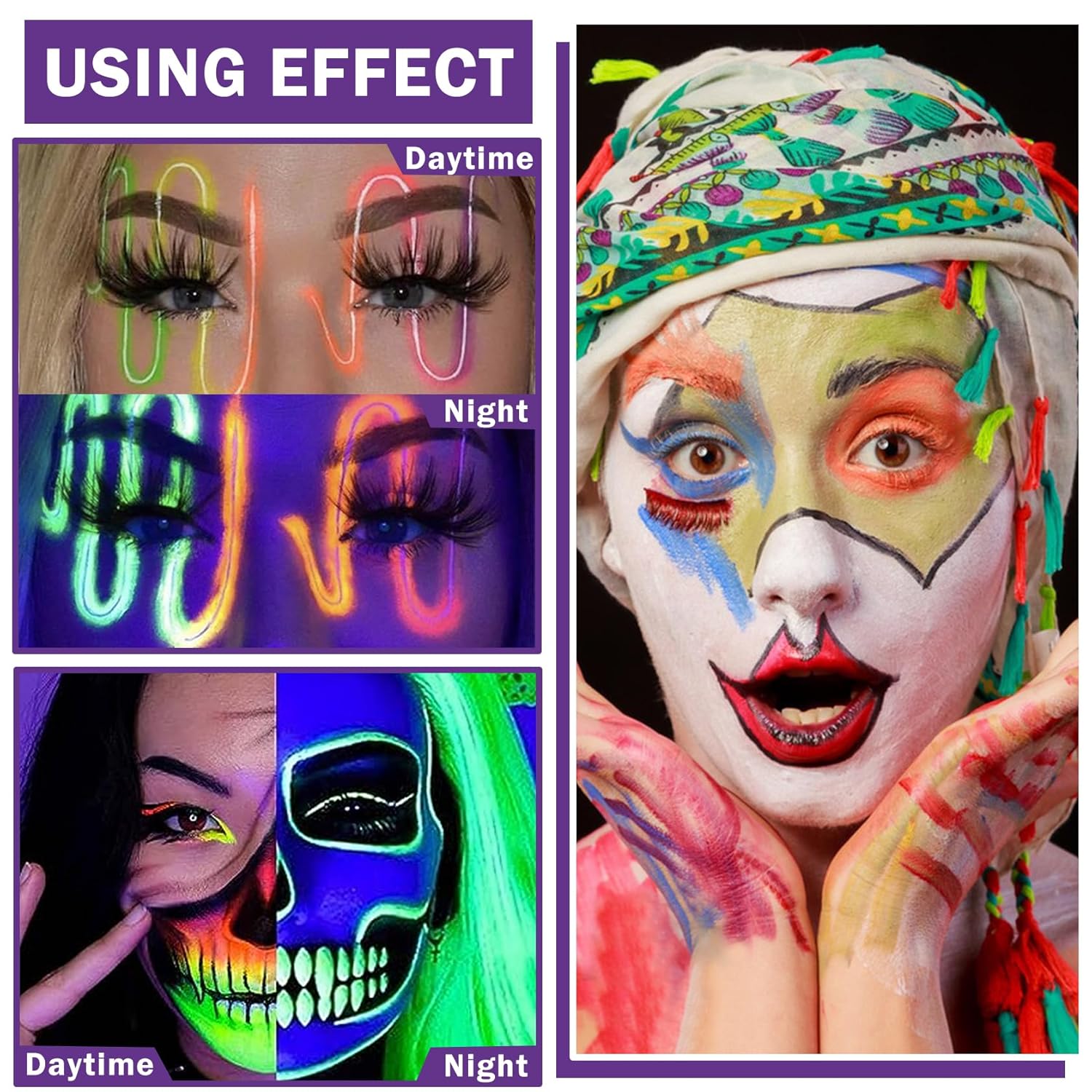 10 colores de pintura facial neón que brilla en la oscuridad, maquillaje activado por agua, paleta de delineador de ojos con luz negra, pintura