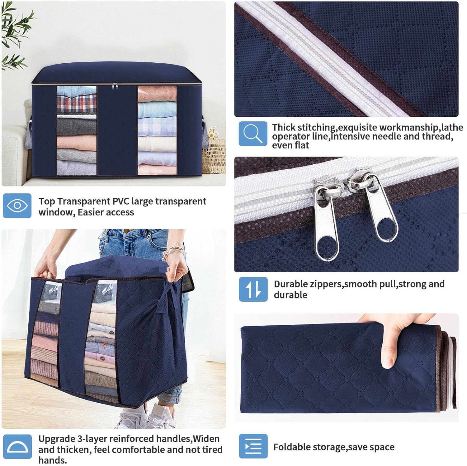 Bolsas de almacenamiento de ropa grandes de 90L – Bolsa de almacenamiento de ropa, bolsas de almacenamiento de ropa plegables con cremalleras,