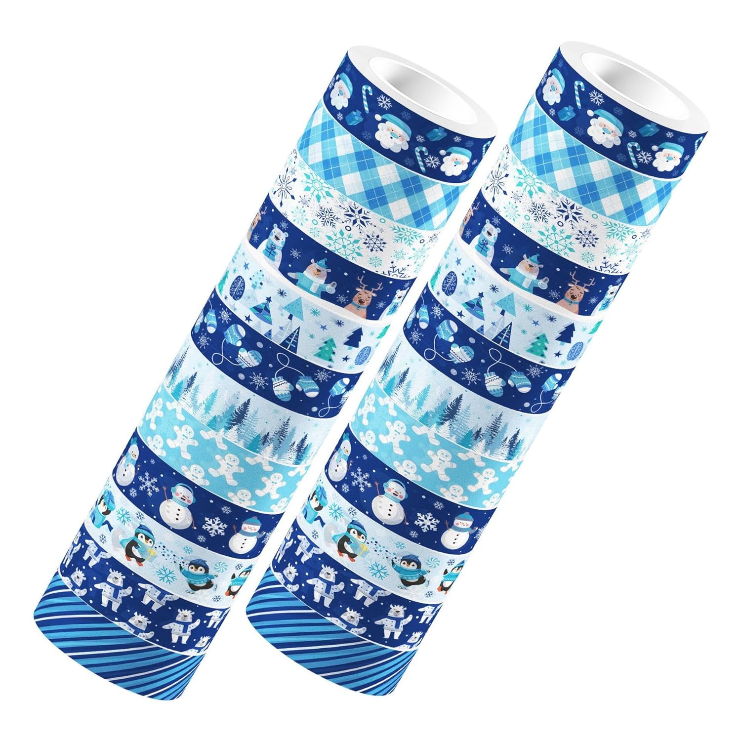 12 rollos de cinta Washi de Navidad de invierno, muñeco de nieve, muñeco de nieve, hombre de jengibre, cinta adhesiva decorativa de animales azules
